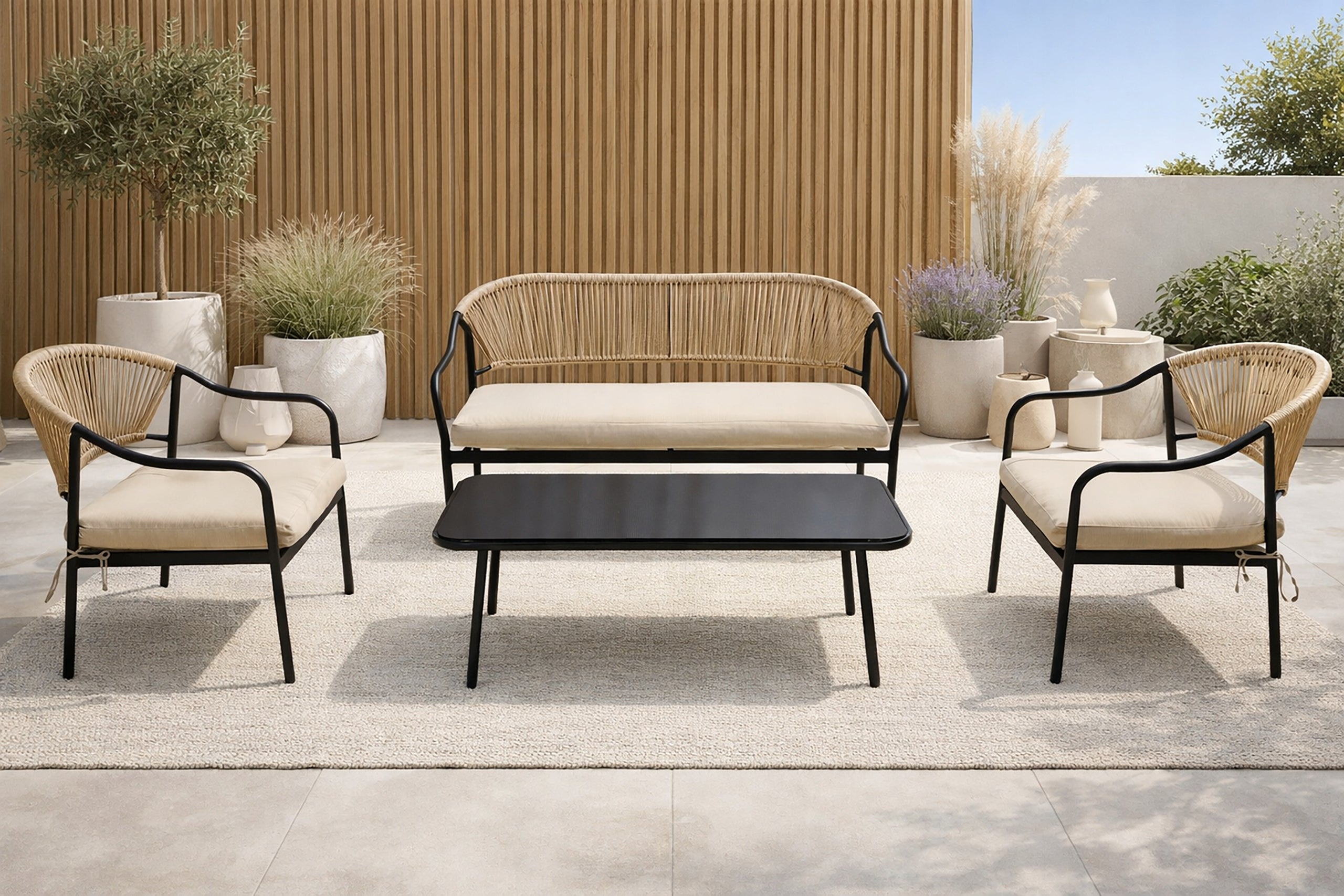 SET OF FURNITURE FOR THE GARDEN OF THE DINNER TERRACE RATTAN 4 OS MODENA PRO BEIGE Manufacturer kontrasto
