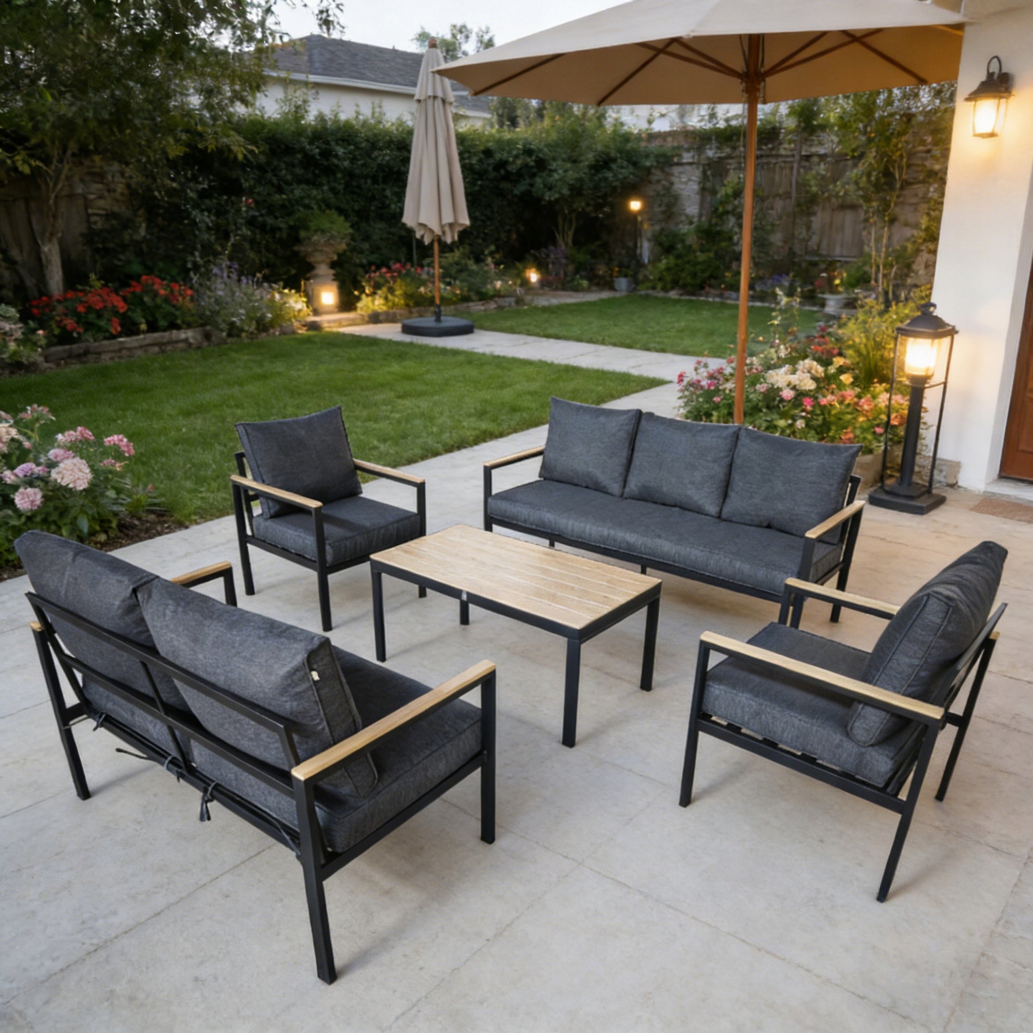SET OF GARDEN FURNITURE 2x SOFA + 2x ARMCHAIR - 7 PEOPLE - GARDENOVE Color gray