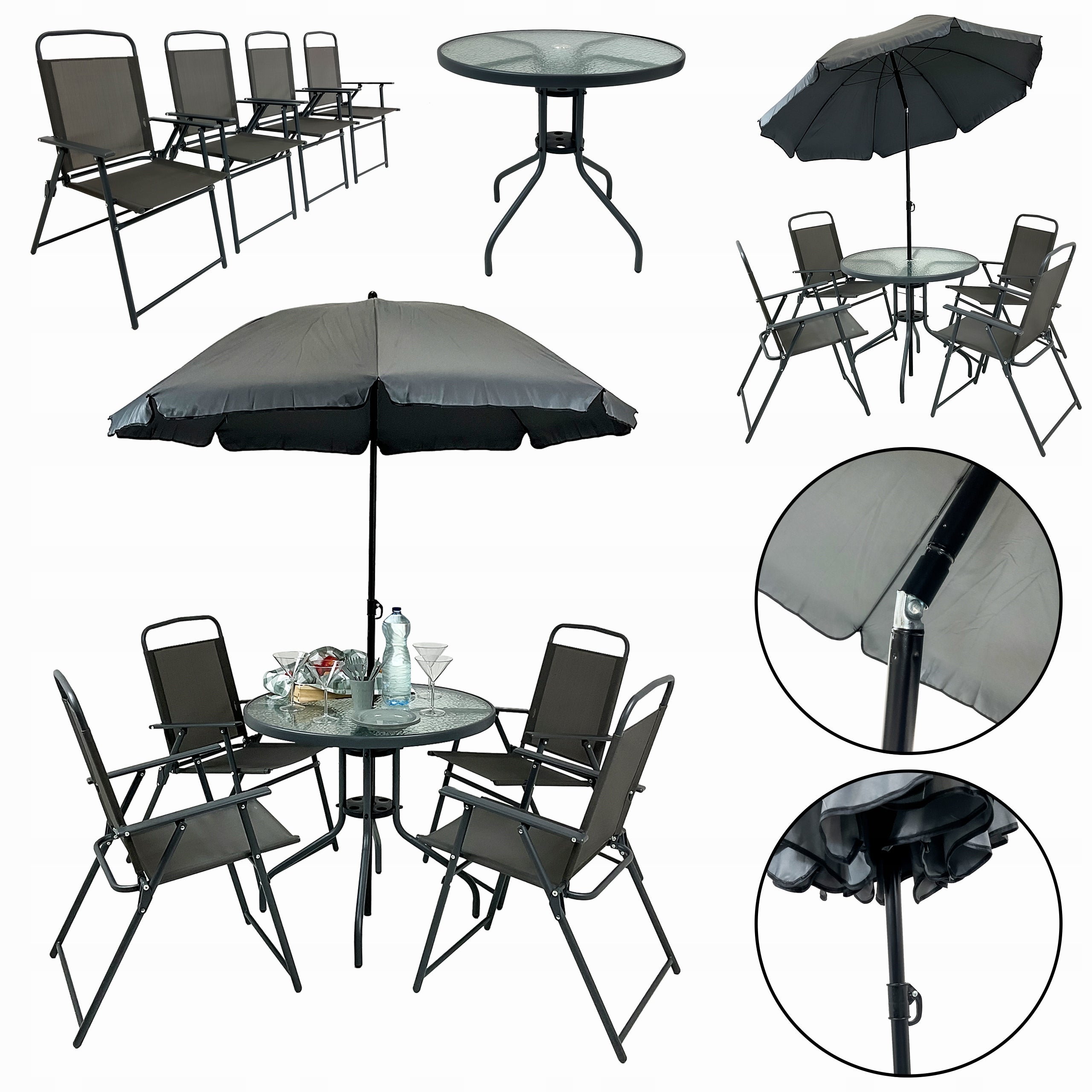 SET OF GARDEN FURNITURE BALCONY GARDEN TERRACE TABLE UMBRELLA CHILE 4OS GREY Manufacturer Kontrast