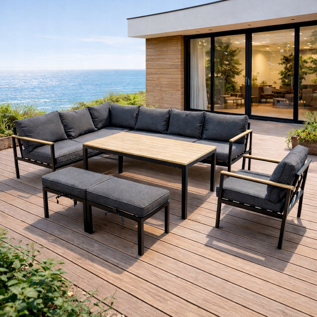 SET OF GARDEN FURNITURE CORNER 9 PEOPLE, SOFA HIGH TABLE - GARDENOVE Number of items in the set 6