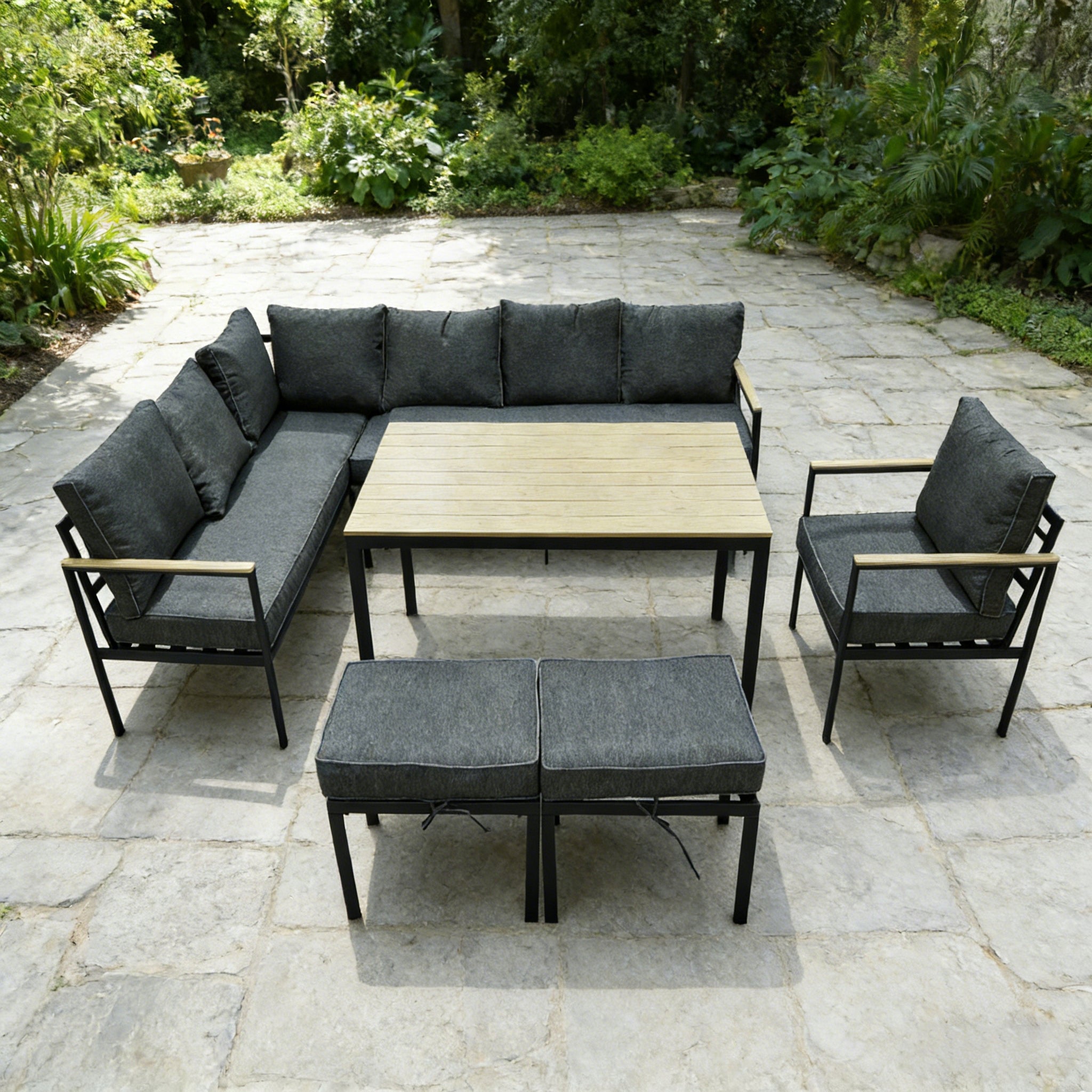 SET OF GARDEN FURNITURE CORNER 9 PEOPLE, SOFA HIGH TABLE - GARDENOVE Number of people over 8