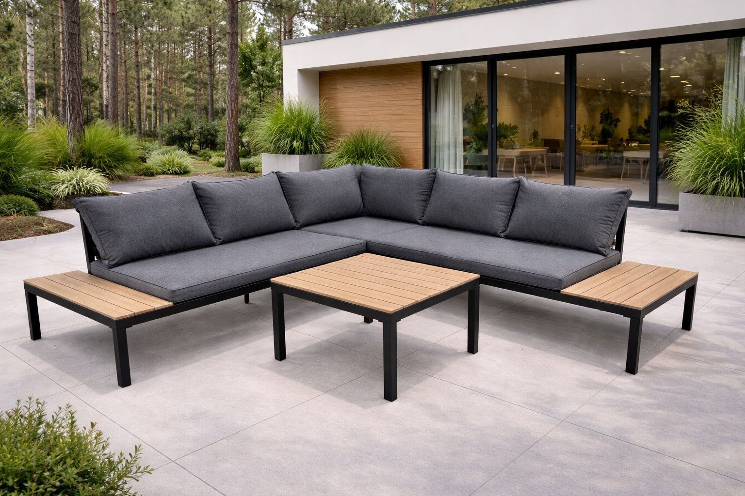 SET OF GARDEN FURNITURE CORNER SOFA TABLE 5 PEOPLE GARDENOVE Manufacturer GARDENOVE