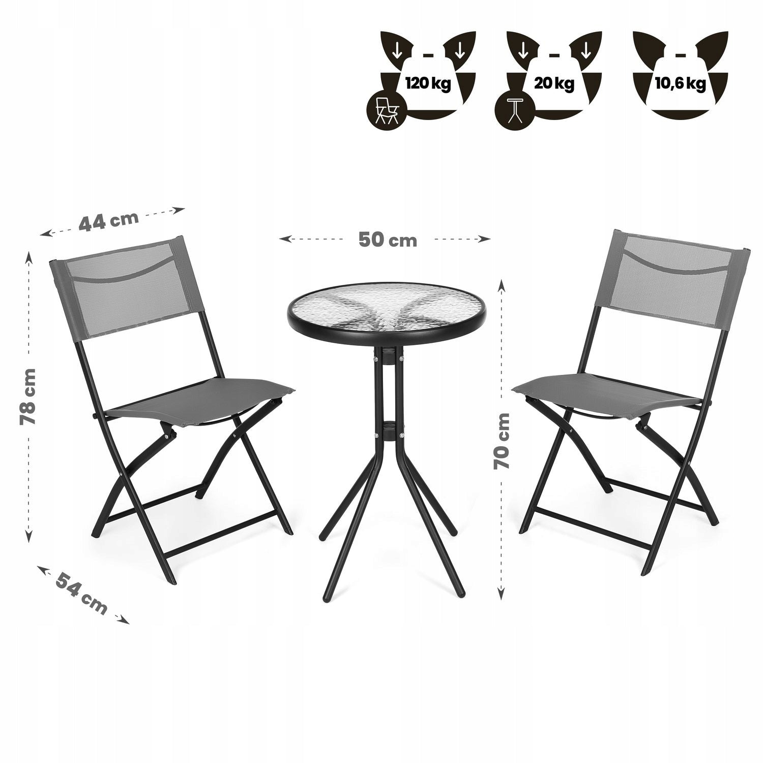 SET OF GARDEN FURNITURE FOR BALCONY TERRACE BALCONY TABLE+2 FOLDING CHAIRS Main material metal