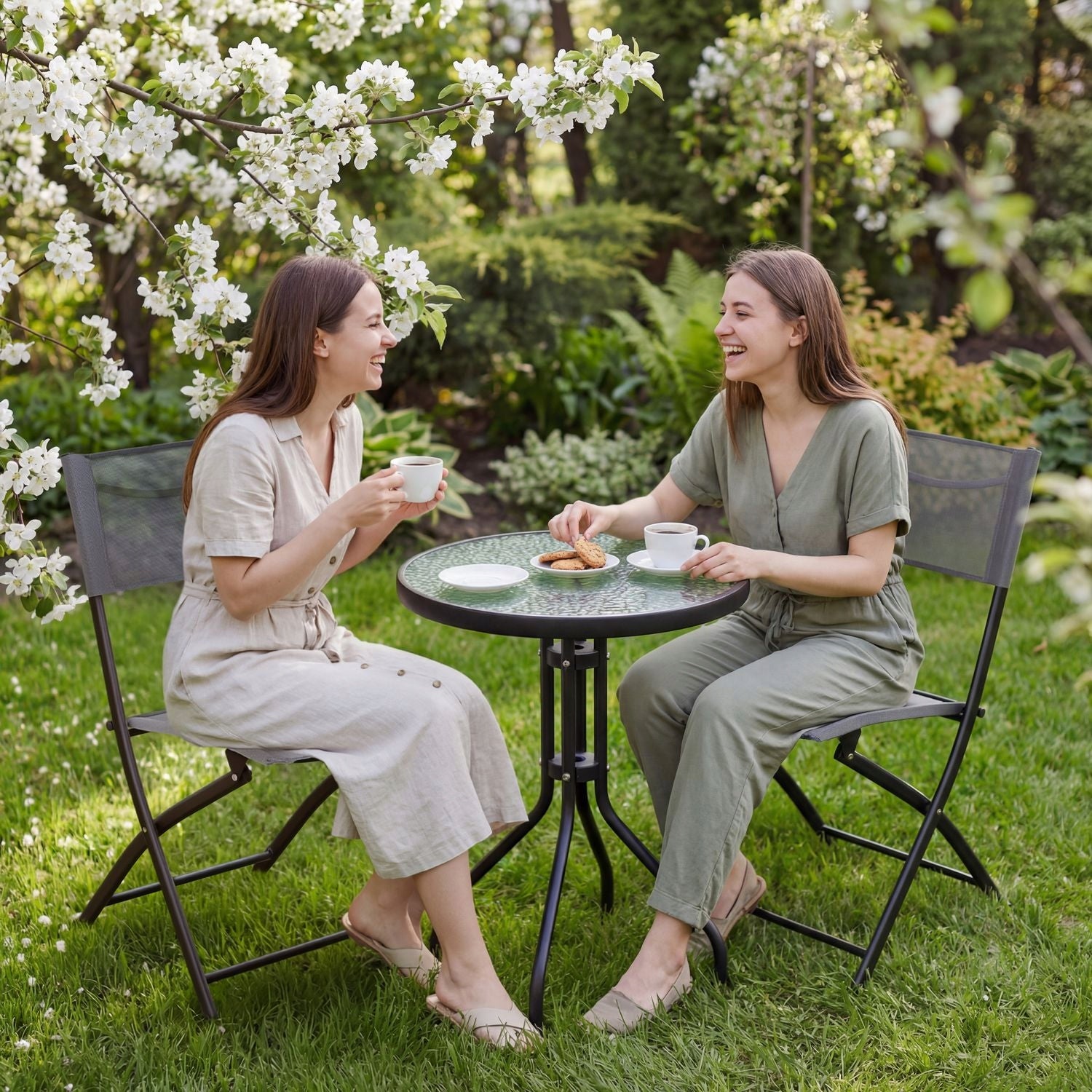SET OF GARDEN FURNITURE FOR BALCONY TERRACE BALCONY TABLE+2 FOLDING CHAIRS Number of people 2