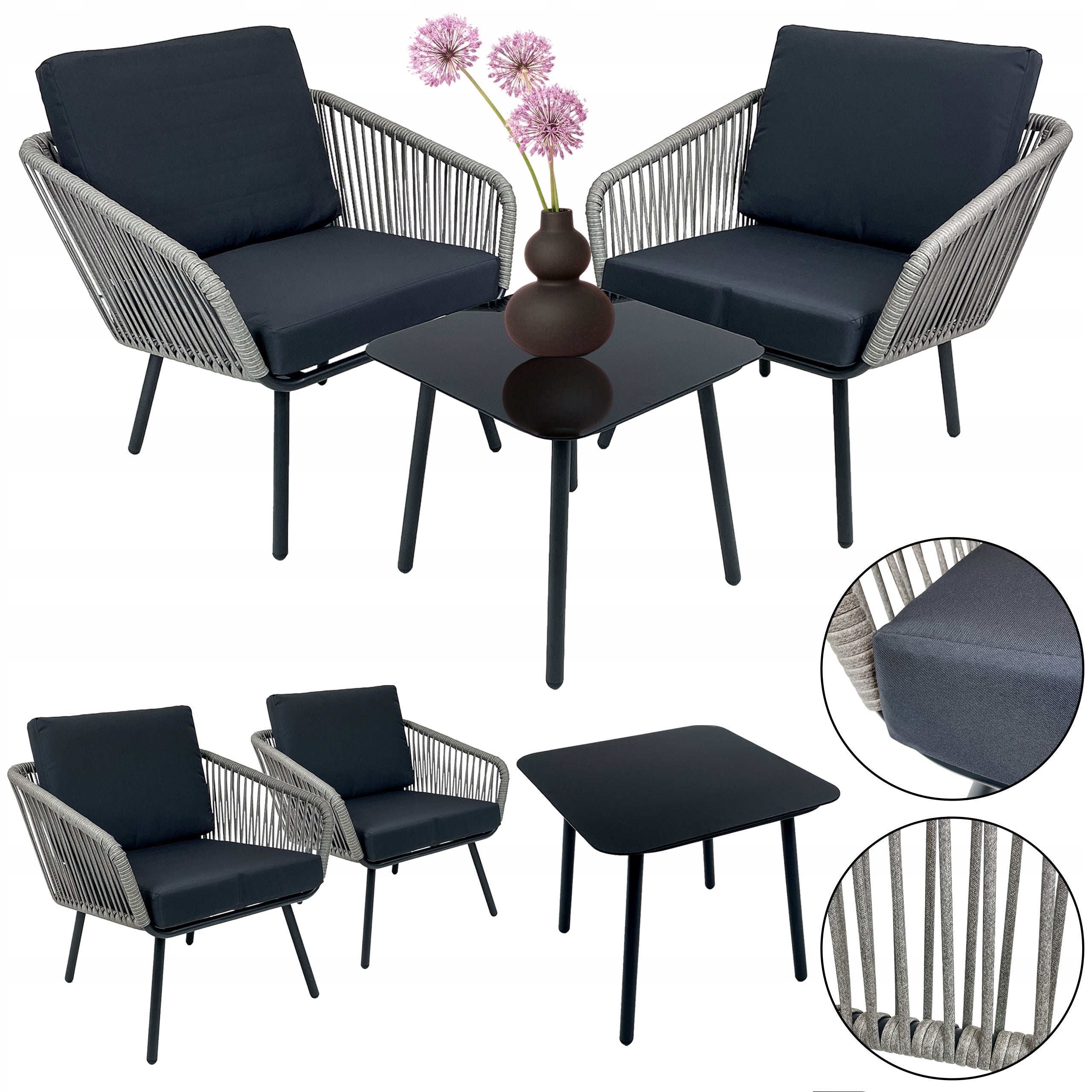 SET OF GARDEN FURNITURE FOR BALCONY TERRACE FOR GARDEN VENEZIA 2 PERS. GREY Manufacturer code 5.05.13051