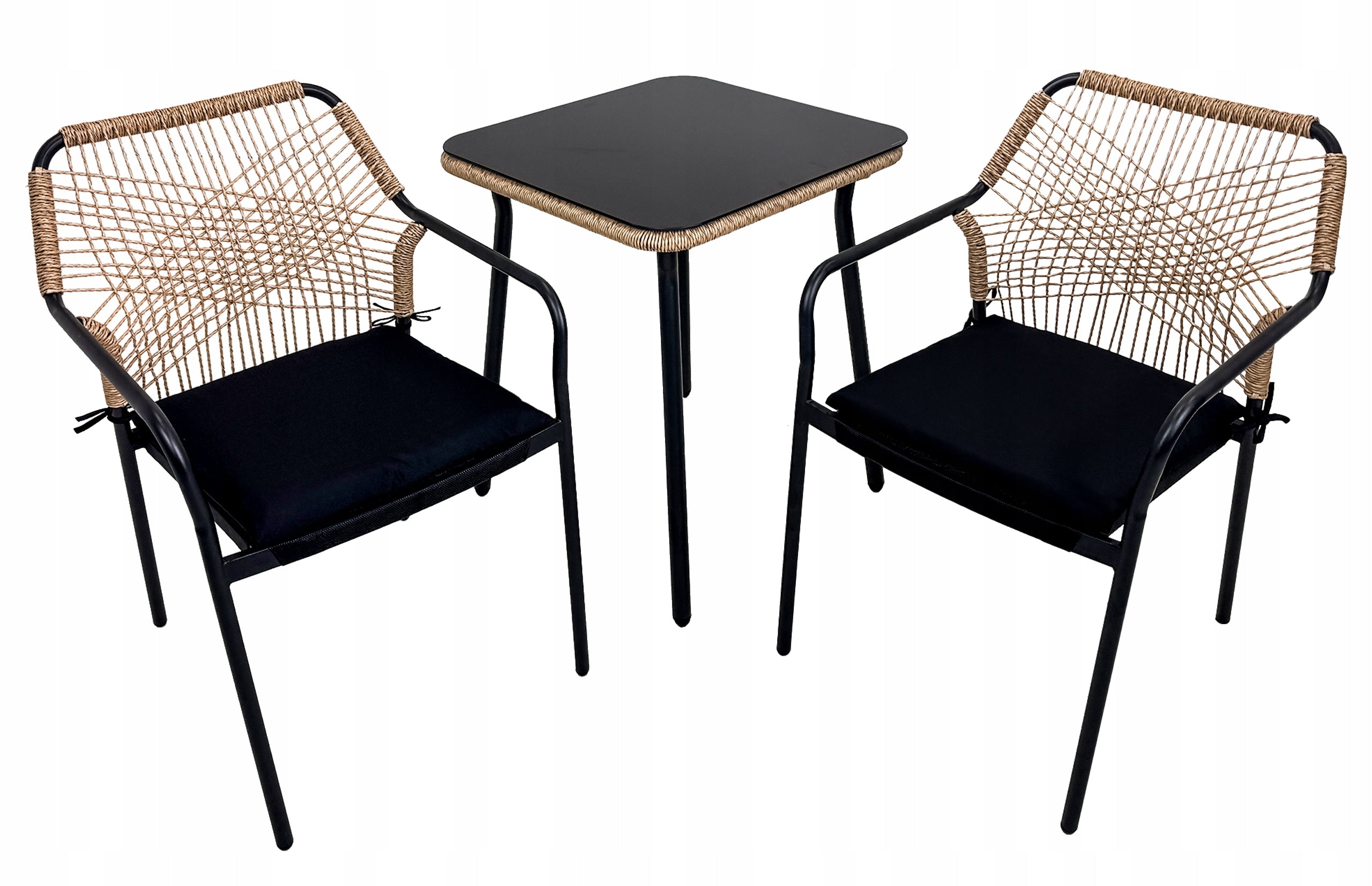 SET OF GARDEN FURNITURE FOR TERRACE BALCONY RATTAN TEMPERED GLASS SOHO