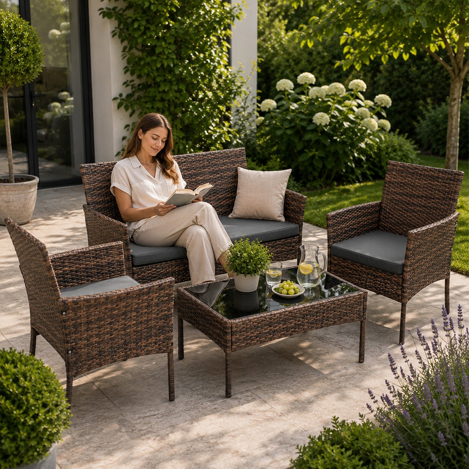 SET OF GARDEN FURNITURE FOR TERRACE SOFA ARMCHAIRS COFFEE TABLE TECHORATTAN Manufacturer MEMFLOW