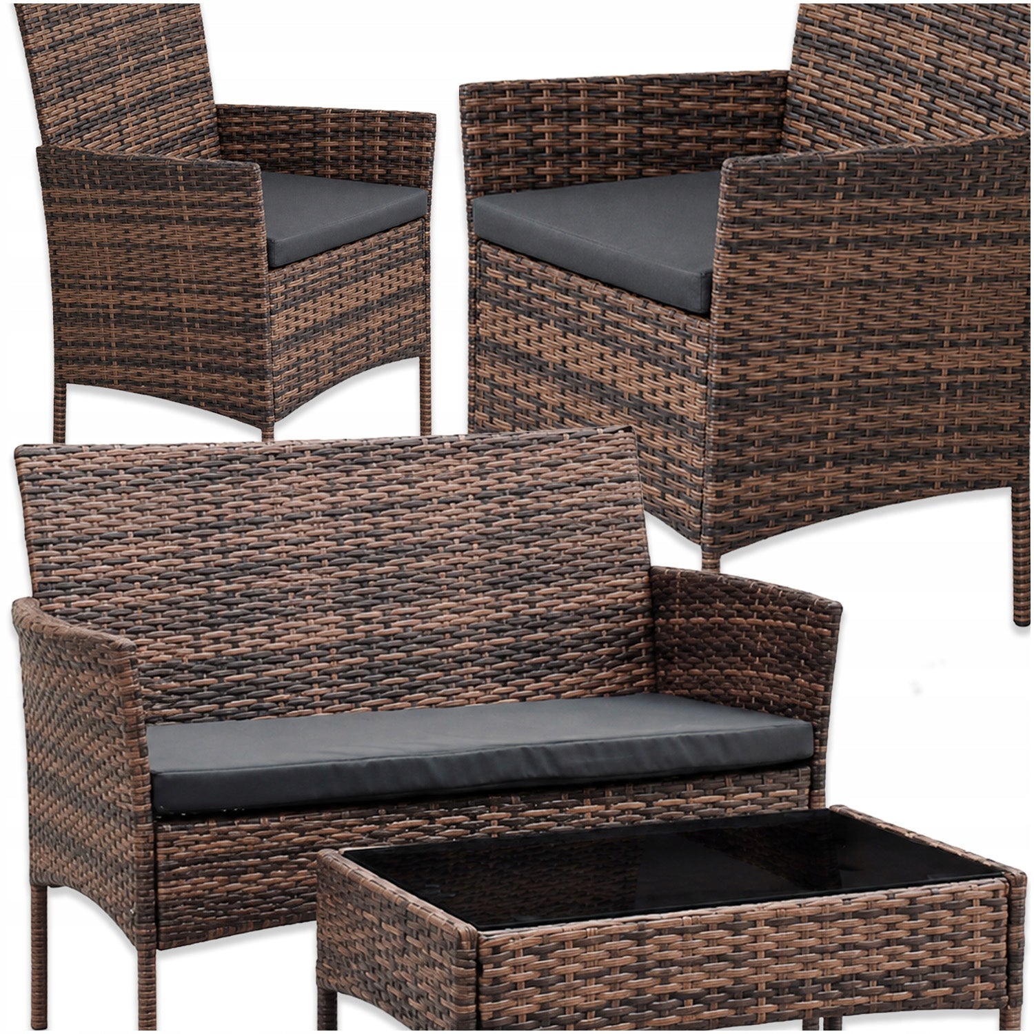 SET OF GARDEN FURNITURE FOR TERRACE SOFA ARMCHAIRS COFFEE TABLE TECHORATTAN Manufacturer code MEBLE OGRODOWE ZESTAW Z SOFĄ BRĄZ MEMFLOW