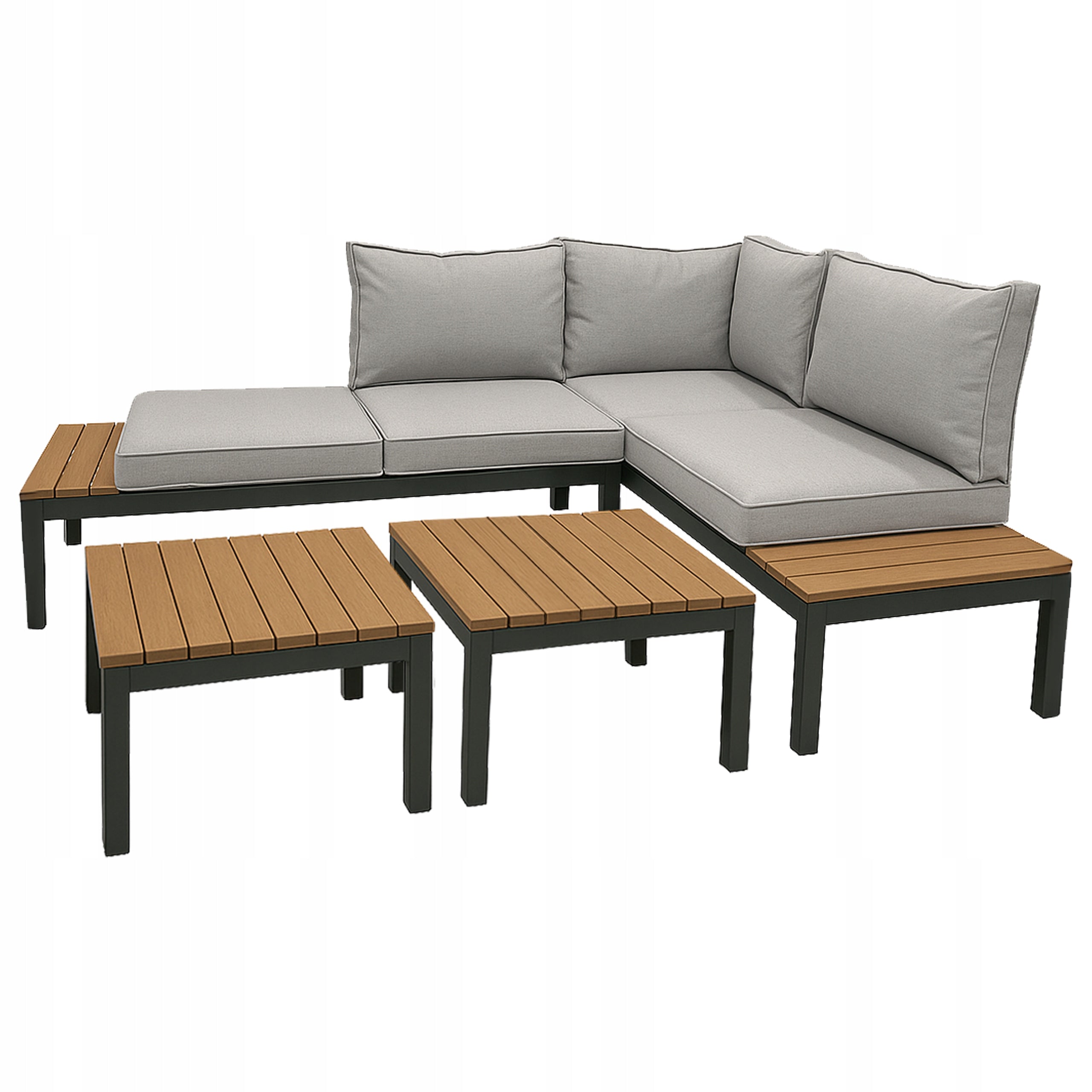 SET OF GARDEN FURNITURE MODULAR ALUMINUM CORNER BENCH TABLES IBIZA