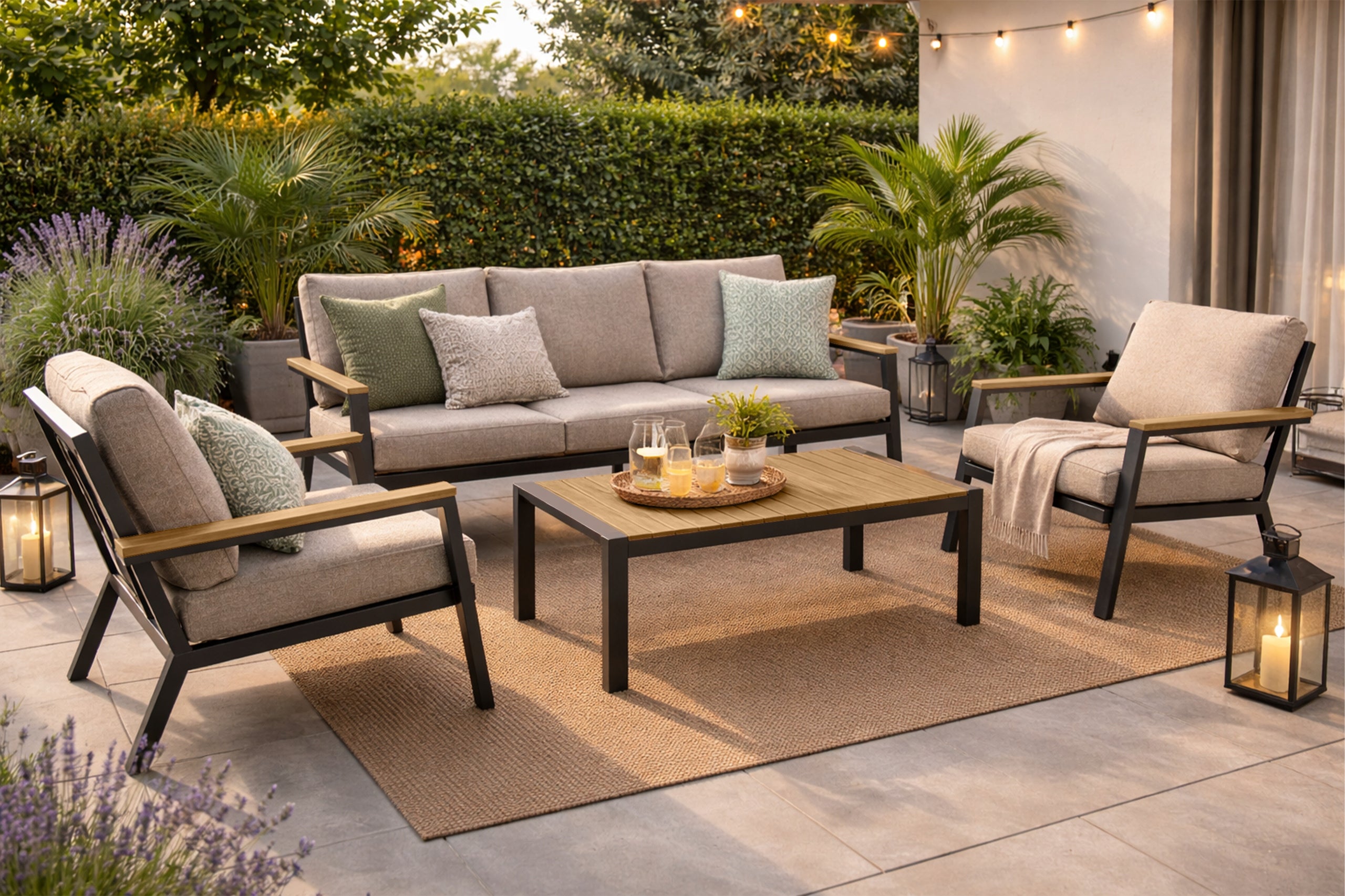 SET OF GARDEN FURNITURE PREM ALUMINUM TERRACE LOGS WARM BEIGE Packaging status original