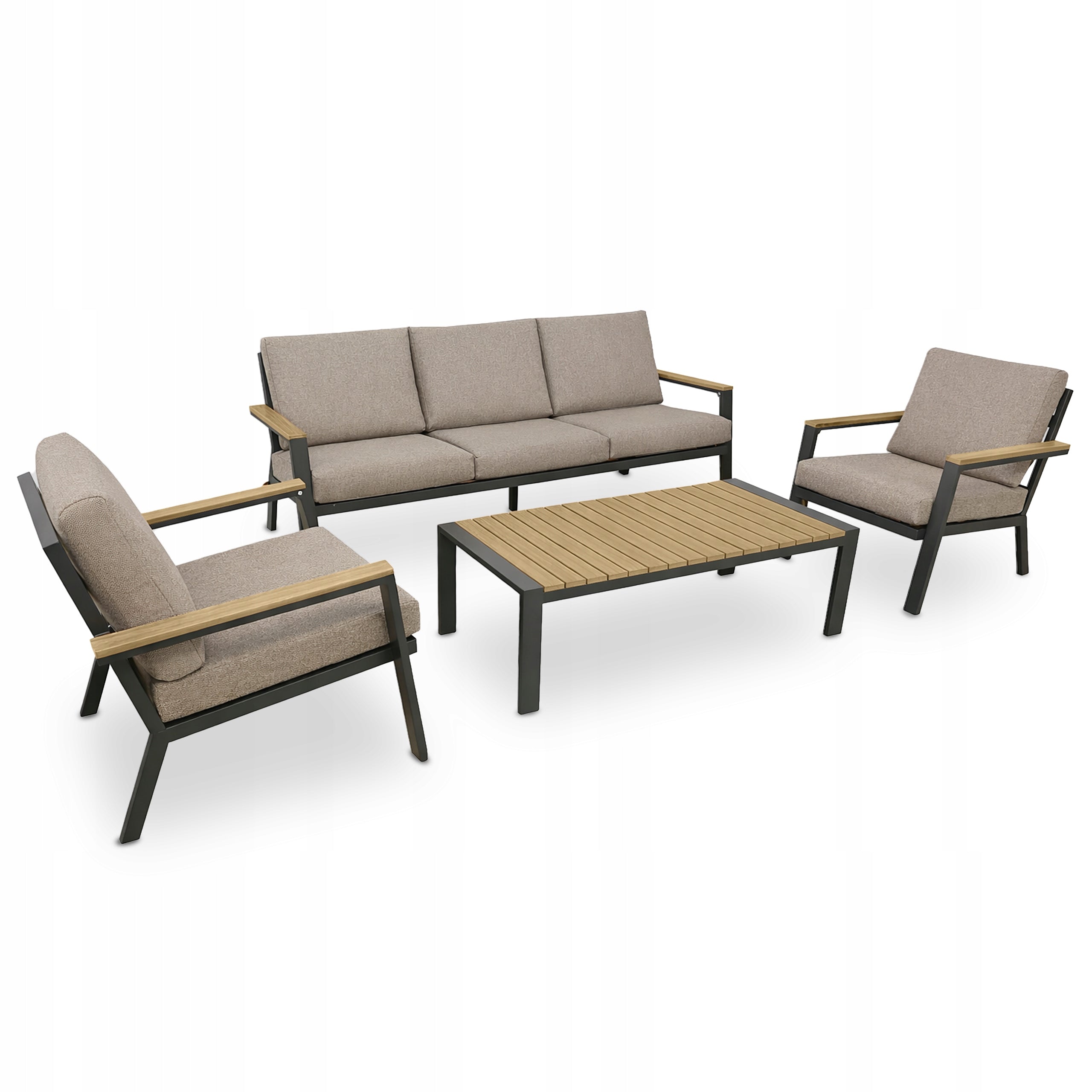 SET OF GARDEN FURNITURE PREM ALUMINUM TERRACE LOGS WARM BEIGE