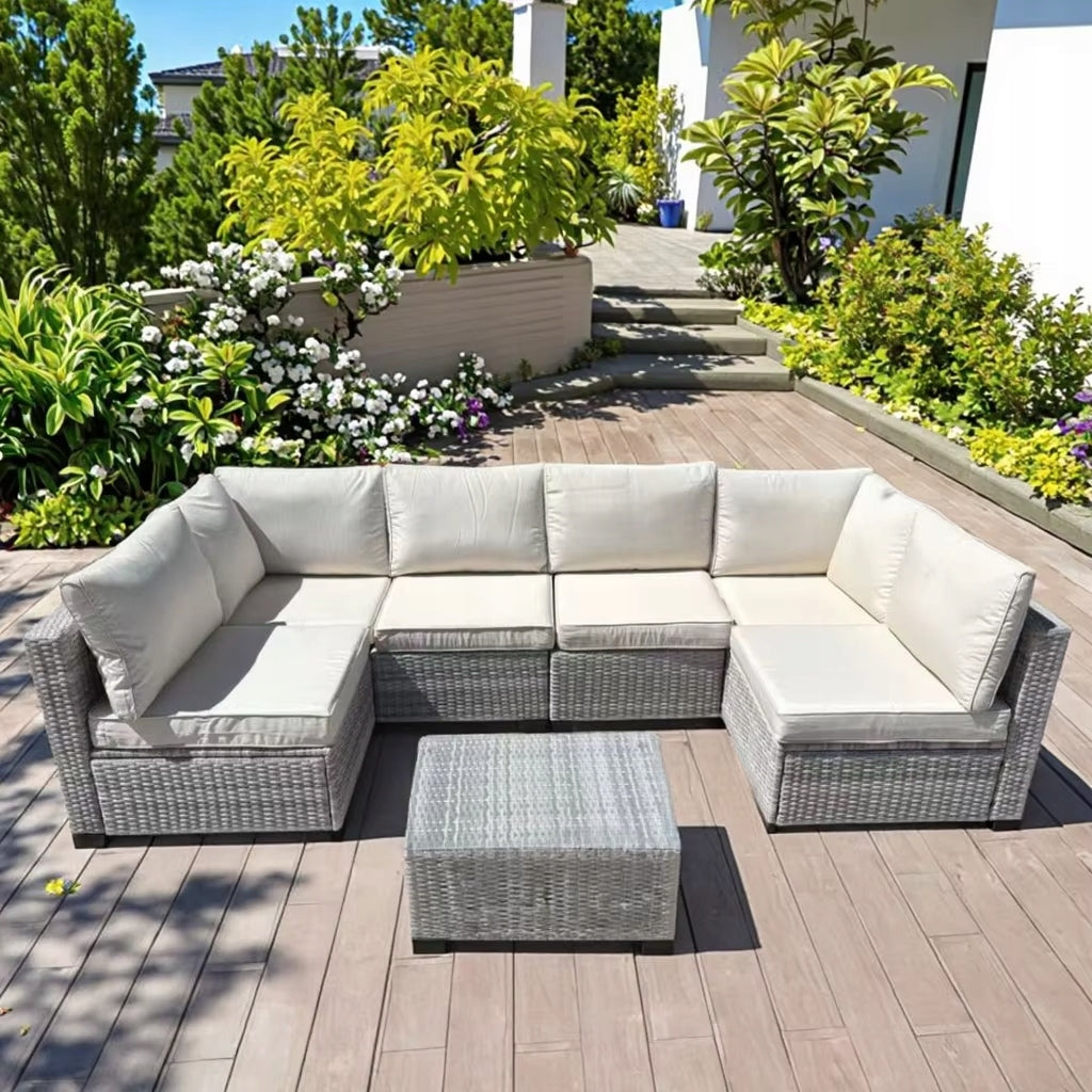 SET OF GARDEN FURNITURE RATTAN HORSESHOE SOFA CORNER 6 PEOPLE Main material synthetic rattan