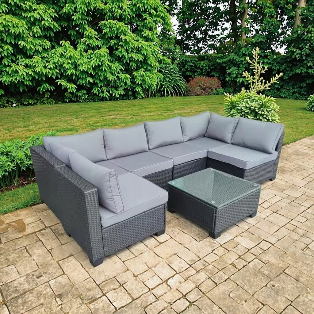 SET OF GARDEN FURNITURE RATTAN HORSESHOE SOFA CORNER 6 PEOPLE Manufacturer GARDENOVE