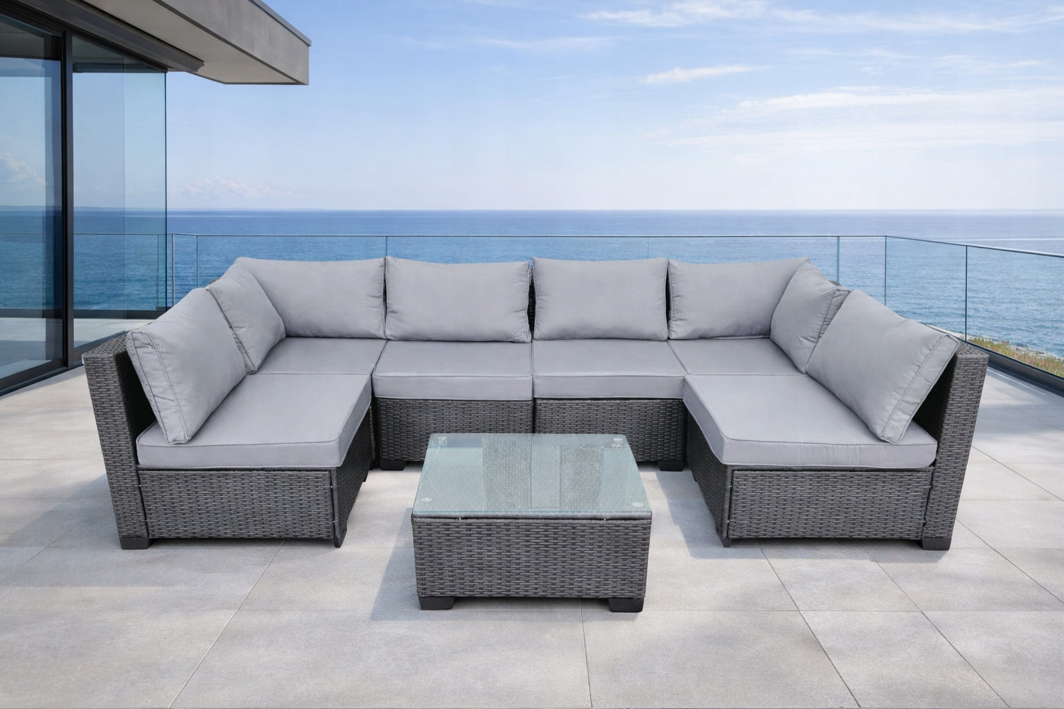 SET OF GARDEN FURNITURE RATTAN HORSESHOE SOFA CORNER 6 PEOPLE Packaging status original