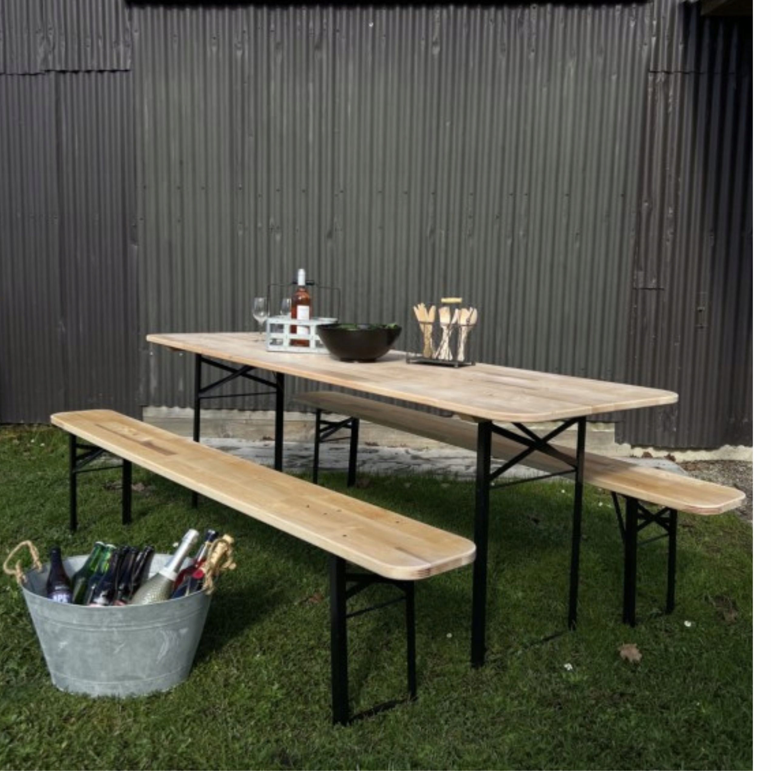 SET OF GARDEN FURNITURE TABLE WITH BENCHES WOODEN BEER BAR 180 CM Color brown