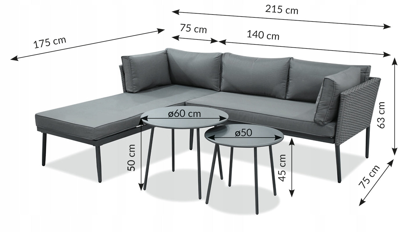 SET OF GARDEN FURNITURE TERRACE BALCONY CORNER + 2 COFFEE TABLES SPARGI BLACK Manufacturer code 5.05.27152