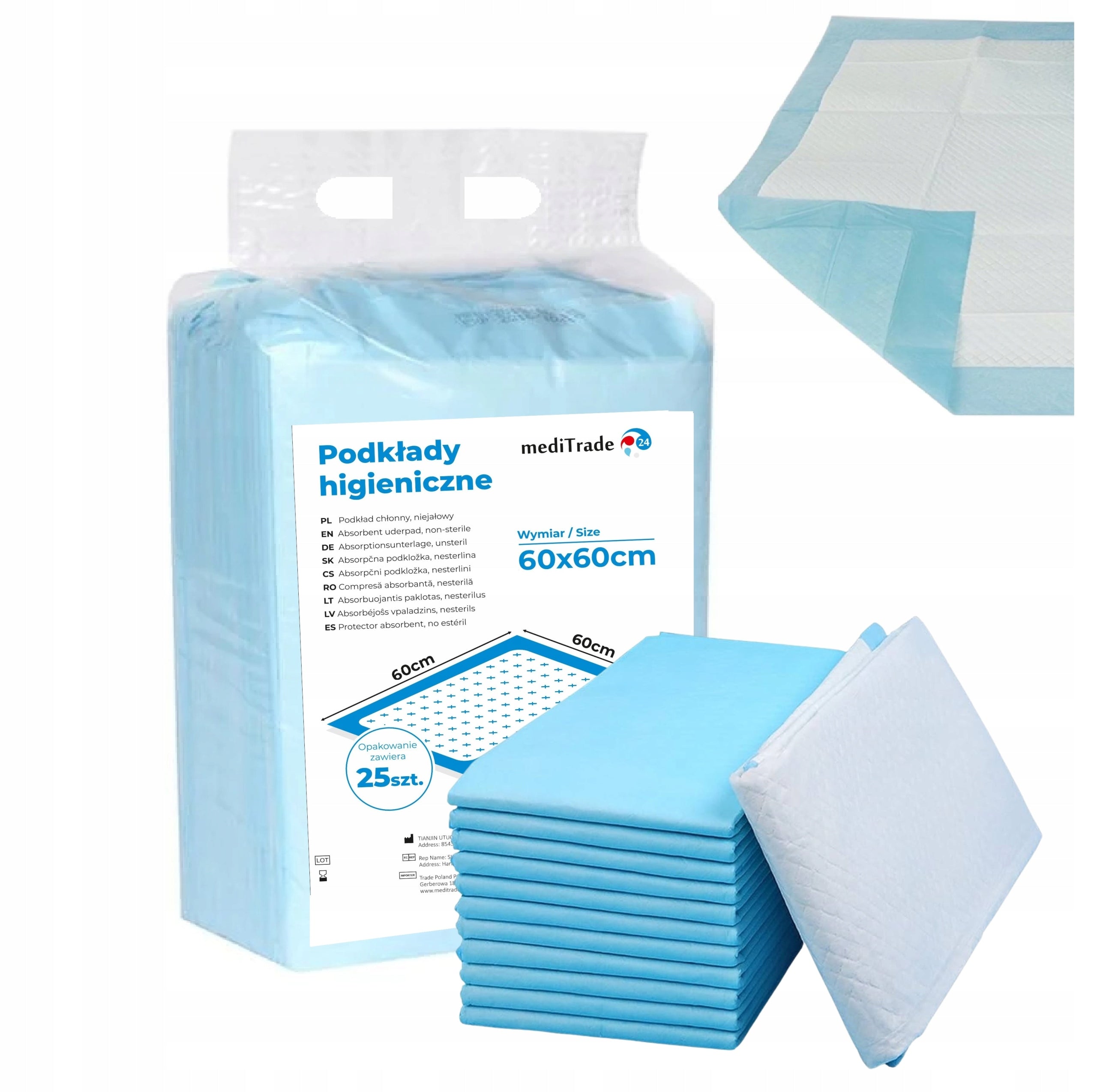 SET OF HYGIENIC PADS ABSORBENT MATS 60x60 sky 75pcs .:BANDAGE FREEBIE:. Medical device yes