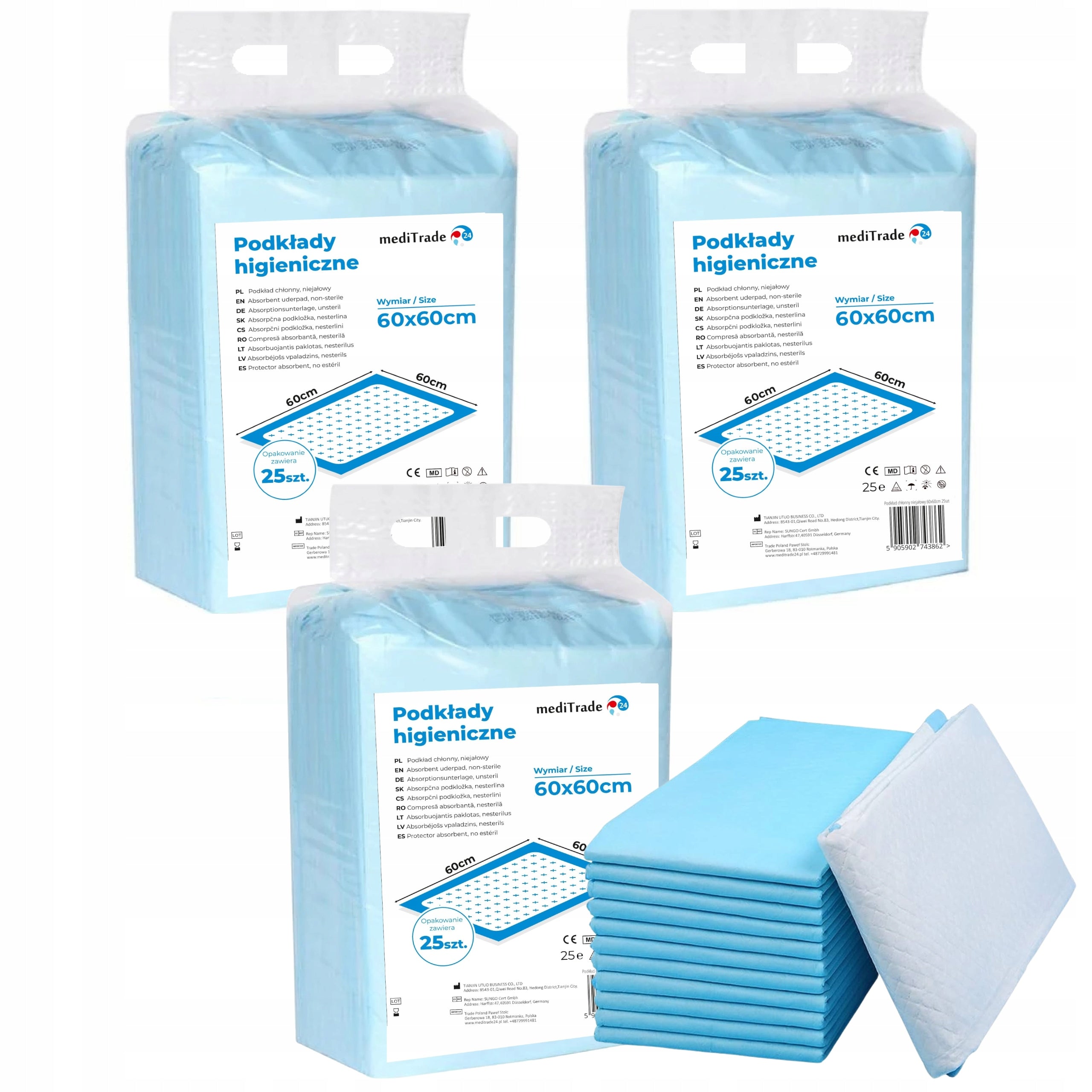 SET OF HYGIENIC PADS ABSORBENT MATS 60x60 sky 75pcs .:BANDAGE FREEBIE:. Packaging status original