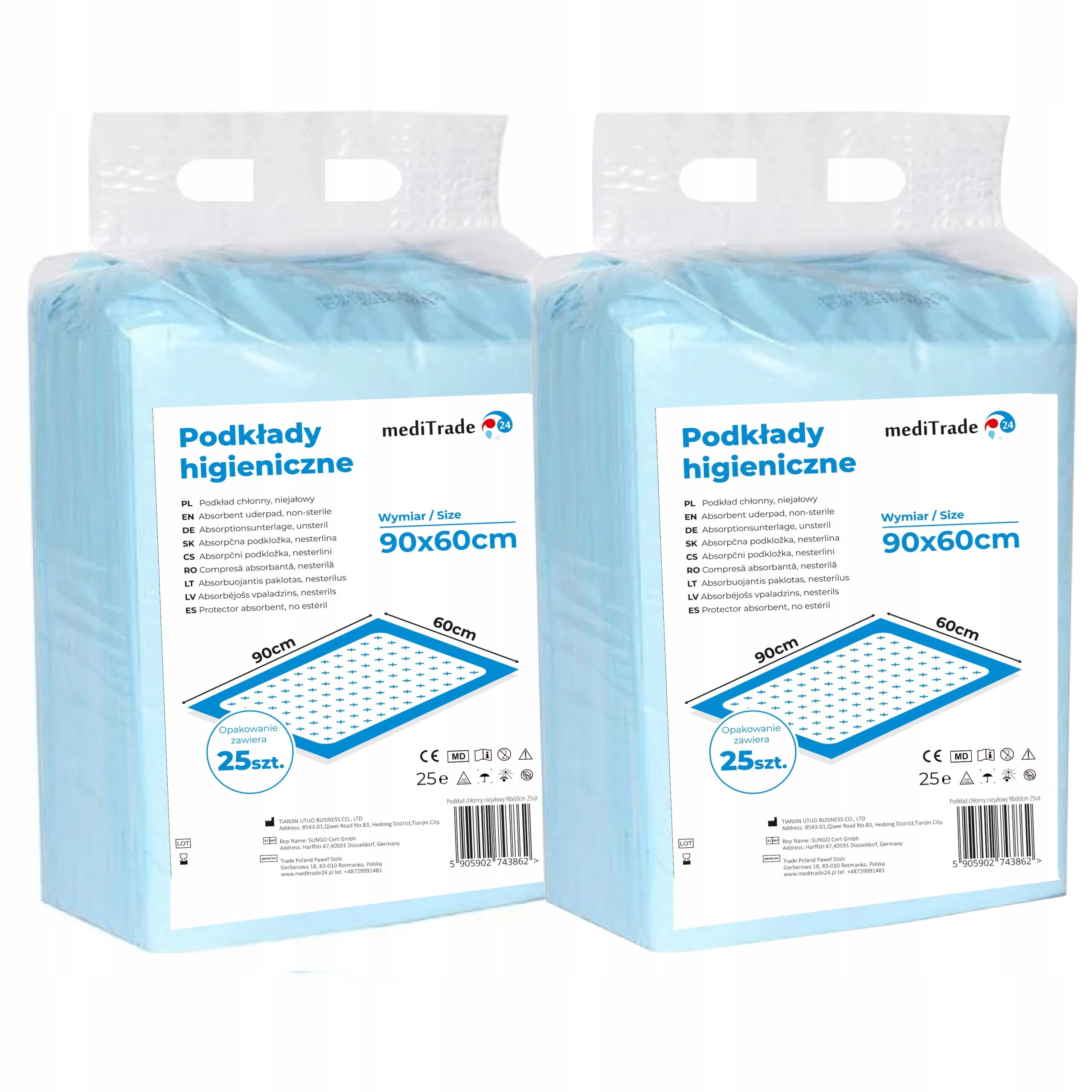 SET OF HYGIENIC PADS ABSORBENT MATS 90x60 sky 50pcs .:BANDAGE FREEBIE:. Medical device yes