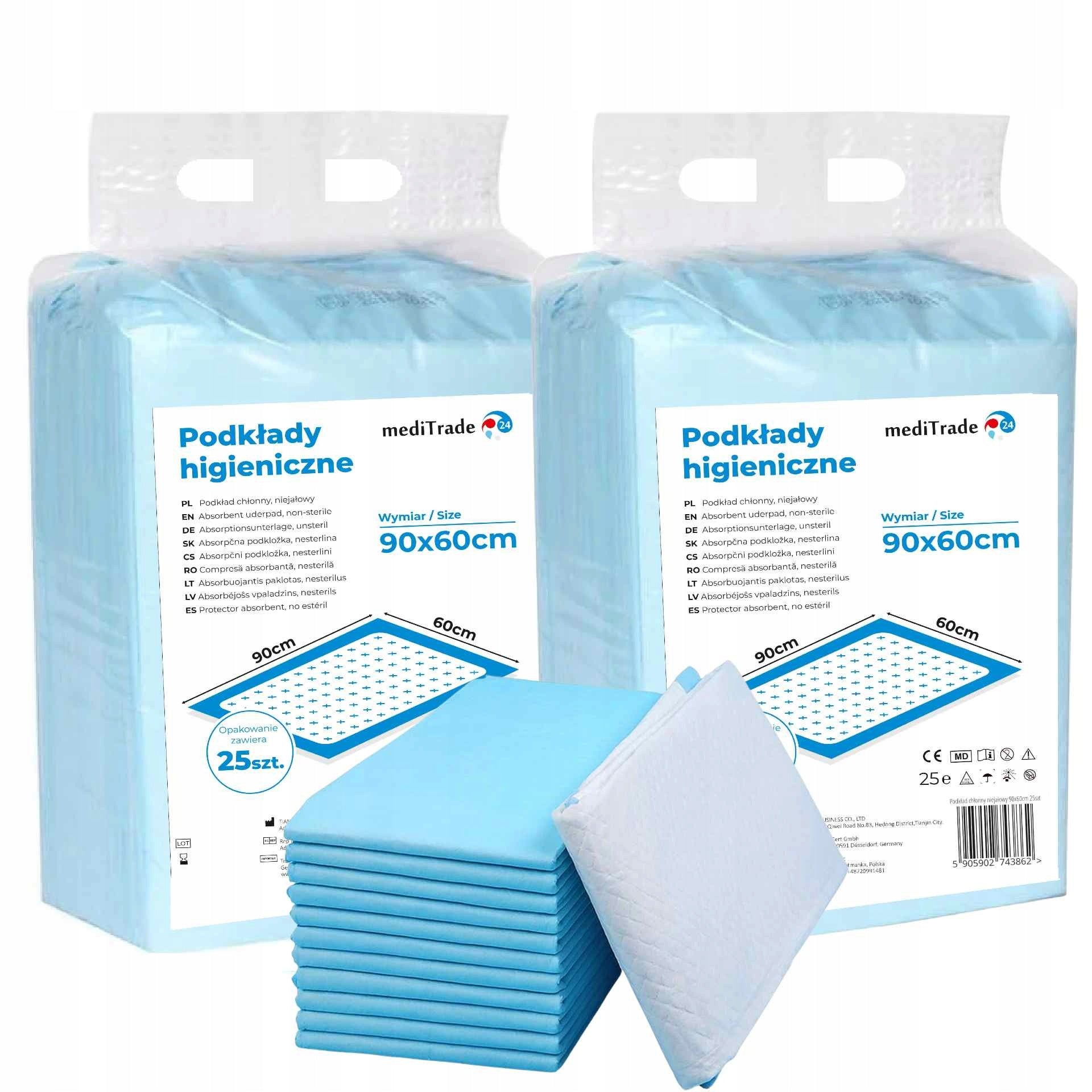 SET OF HYGIENIC PADS ABSORBENT MATS 90x60 sky 50pcs .:BANDAGE FREEBIE:. Packaging status original