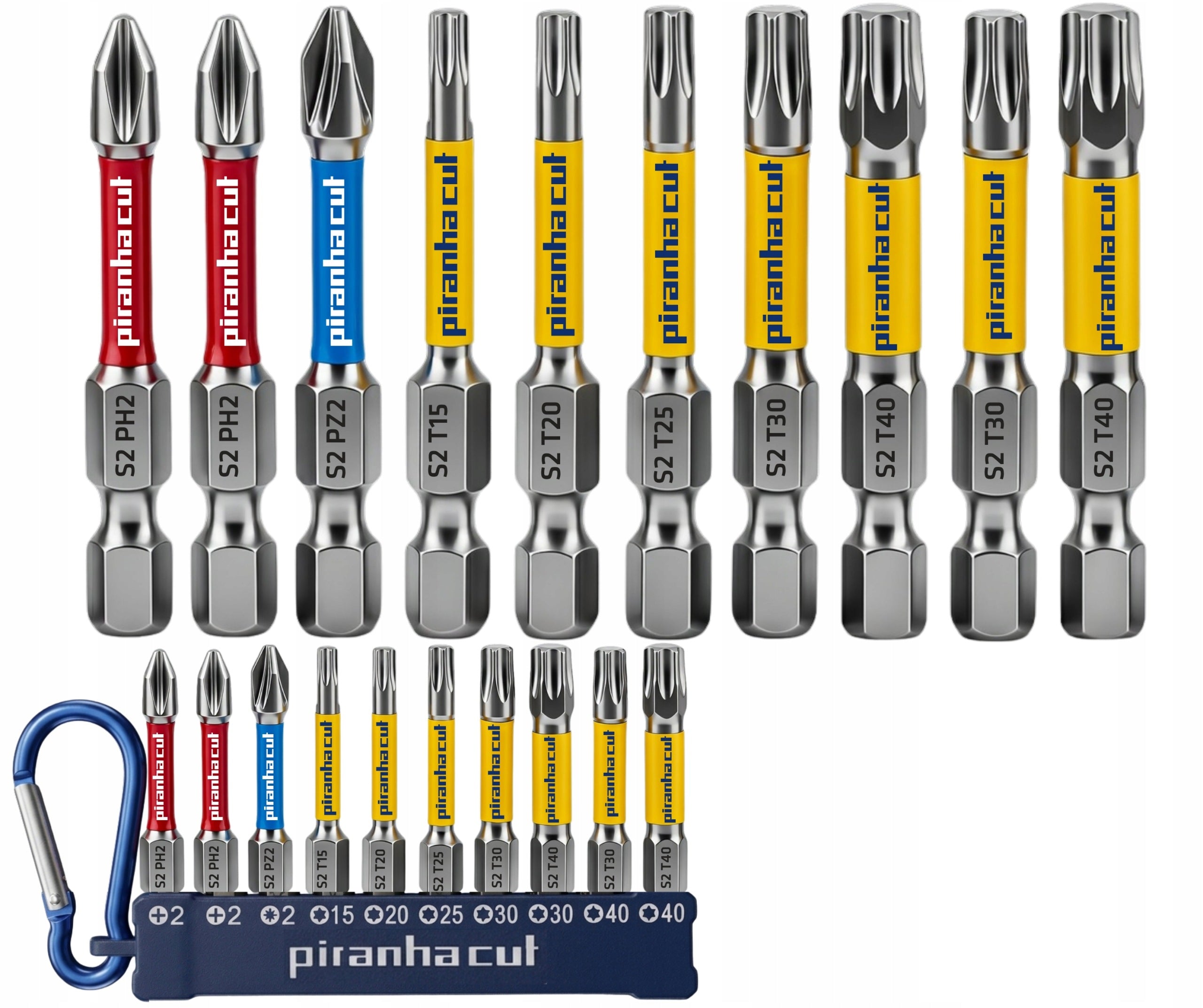 SET OF IMPACT BITS PH2 PZ TORX 50 MM BITS MAGNETIC KEYCHAIN PIRANHACUT