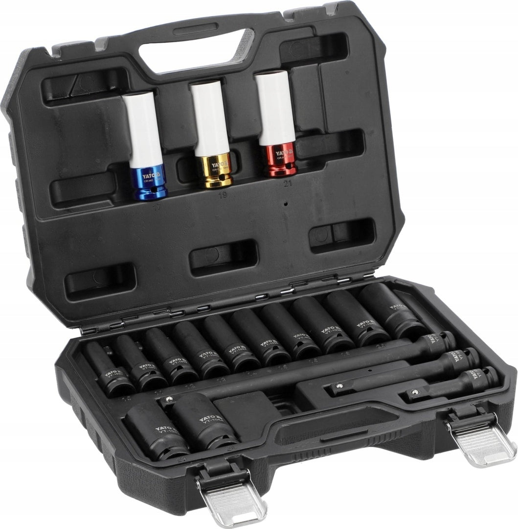 SET OF LONG IMPACT SOCKETS 1/2'' 18 PIECES YATO YT-10566