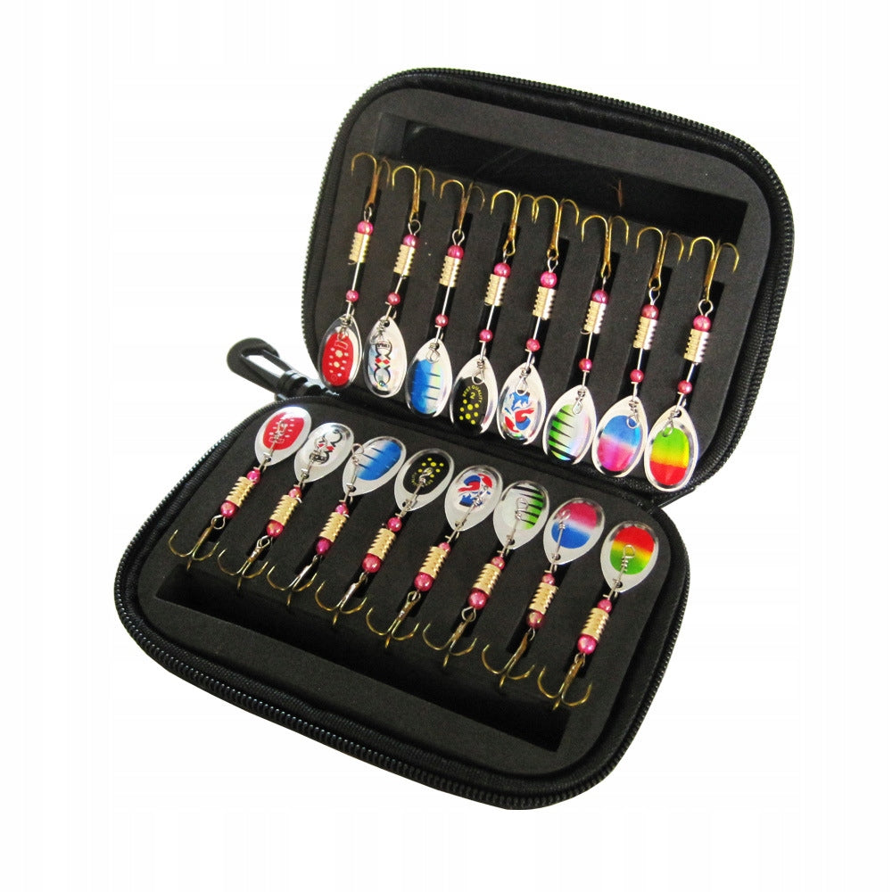 SET OF LURES SPINNER 16 SPINNERS FISHING LURES CASE