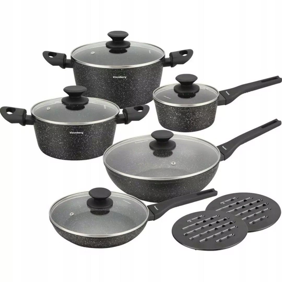 SET OF MARBLE POTS 2x PAN Rondel POTS SET + LIDS