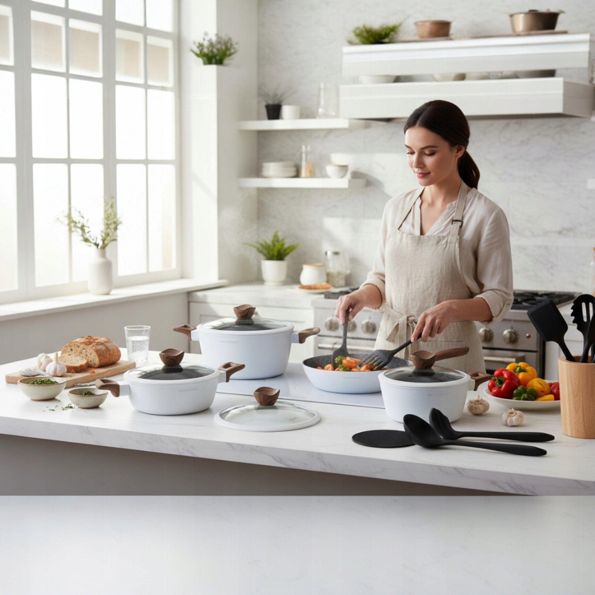 SET OF MARBLED POTS 15EL. GRANITE COATING | INDUCTION WHITE GAS Brand Masterpan