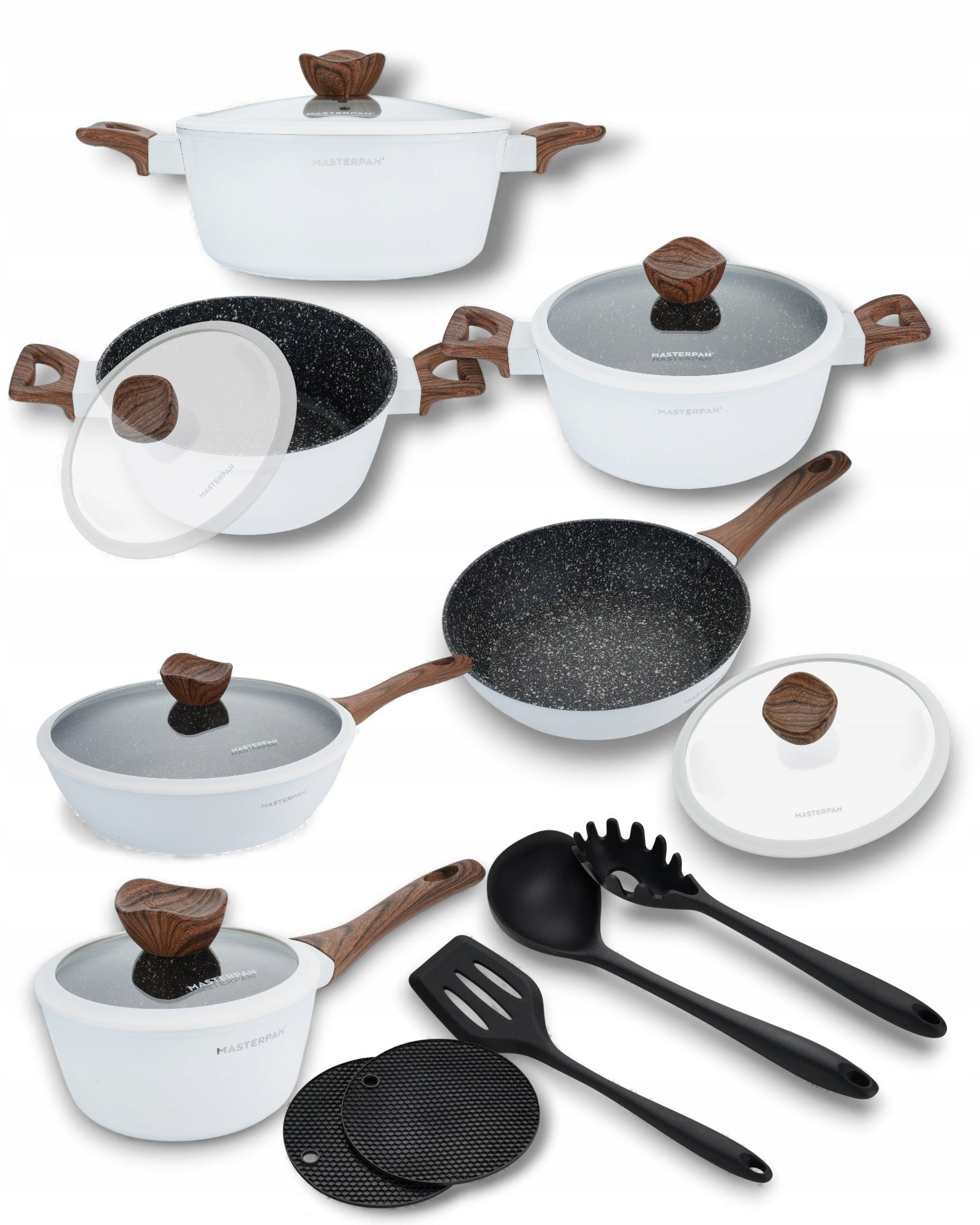 SET OF MARBLED POTS 15EL. GRANITE COATING | INDUCTION WHITE GAS