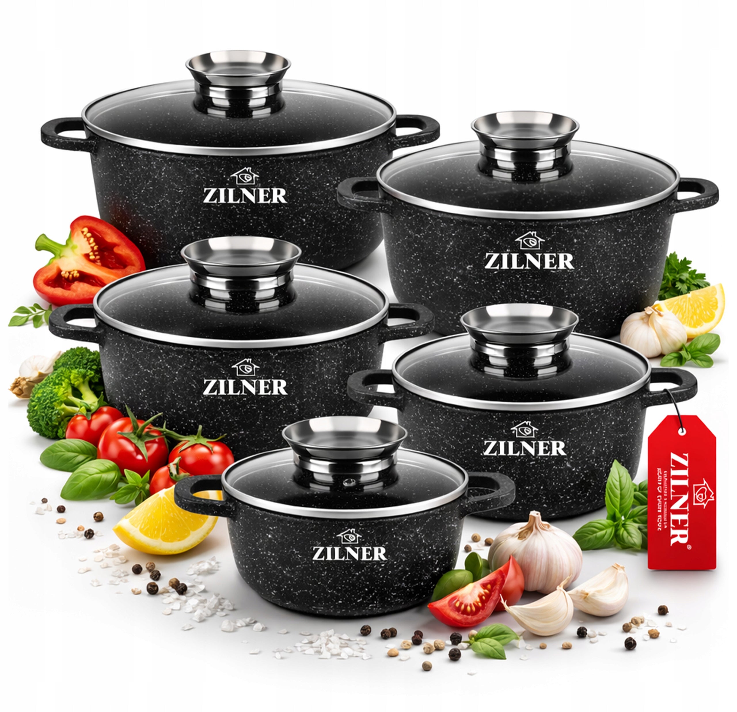 SET OF MARBLED POTS FOR INDUCTION GAS SET OF POTS 10 ELE ZILNER