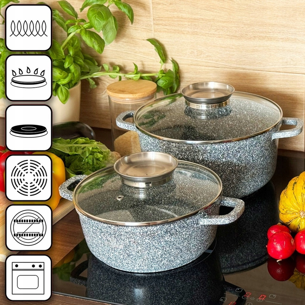 SET OF MARBLED POTS INDUCTION GAS SET OF POTS + LIDS ZILNER Manufacturer code ZL-7055