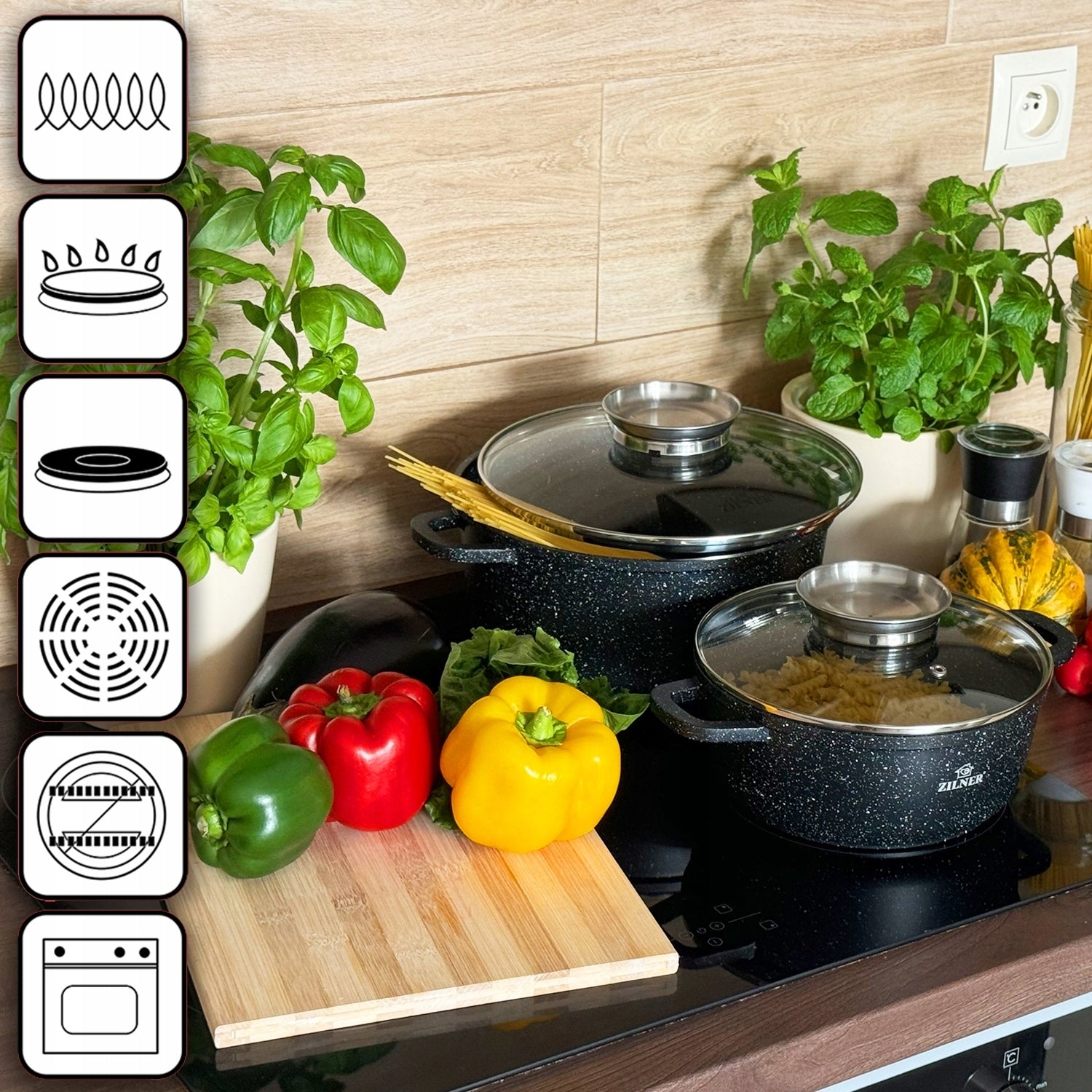 SET OF MARBLED POTS INDUCTION GAS SET OF POTS PAN SAUCEPAN Packaging status original