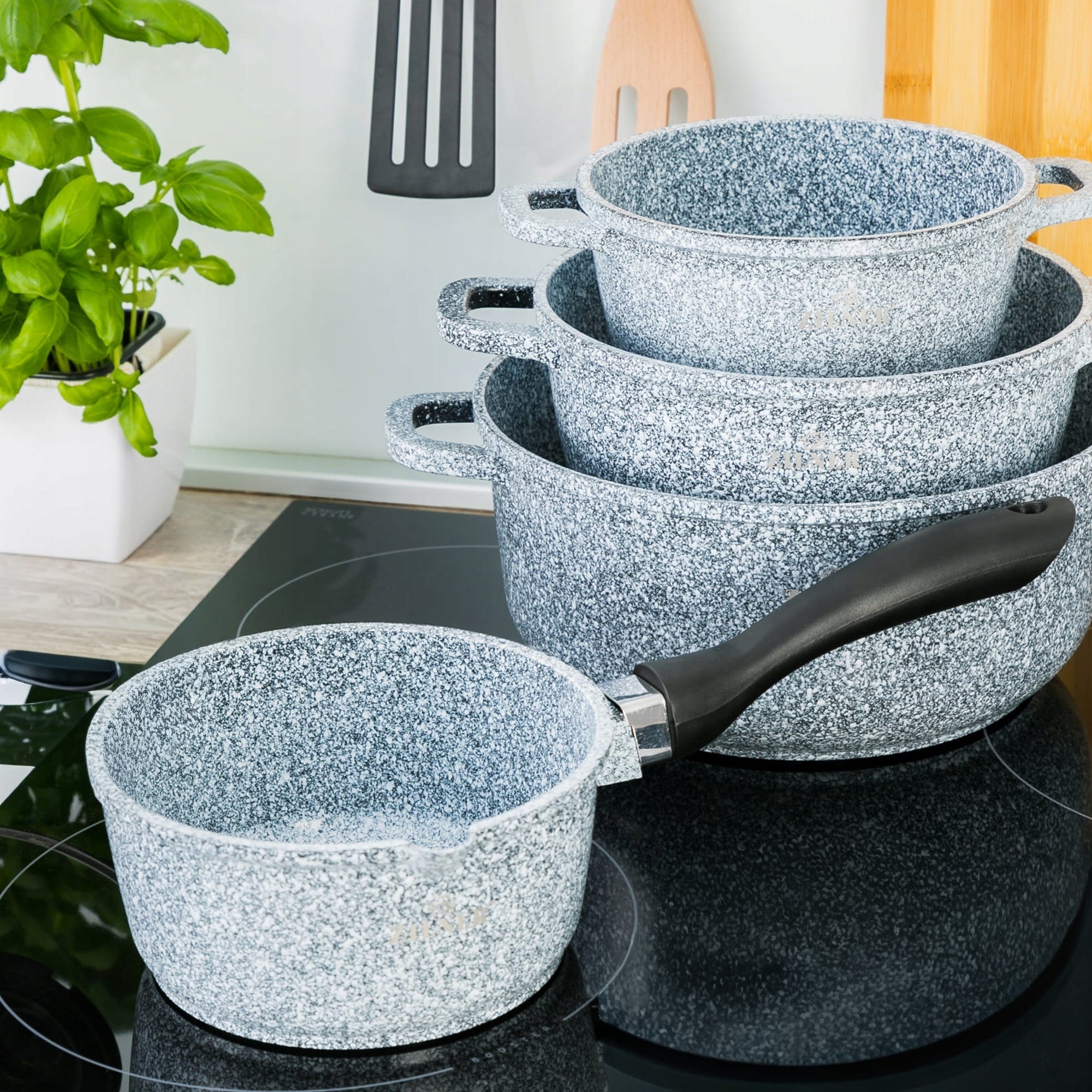 SET OF MARBLED POTS SET OF POTS SAUCEPAN INDUCTION / GAS HOFFMAN Color gray