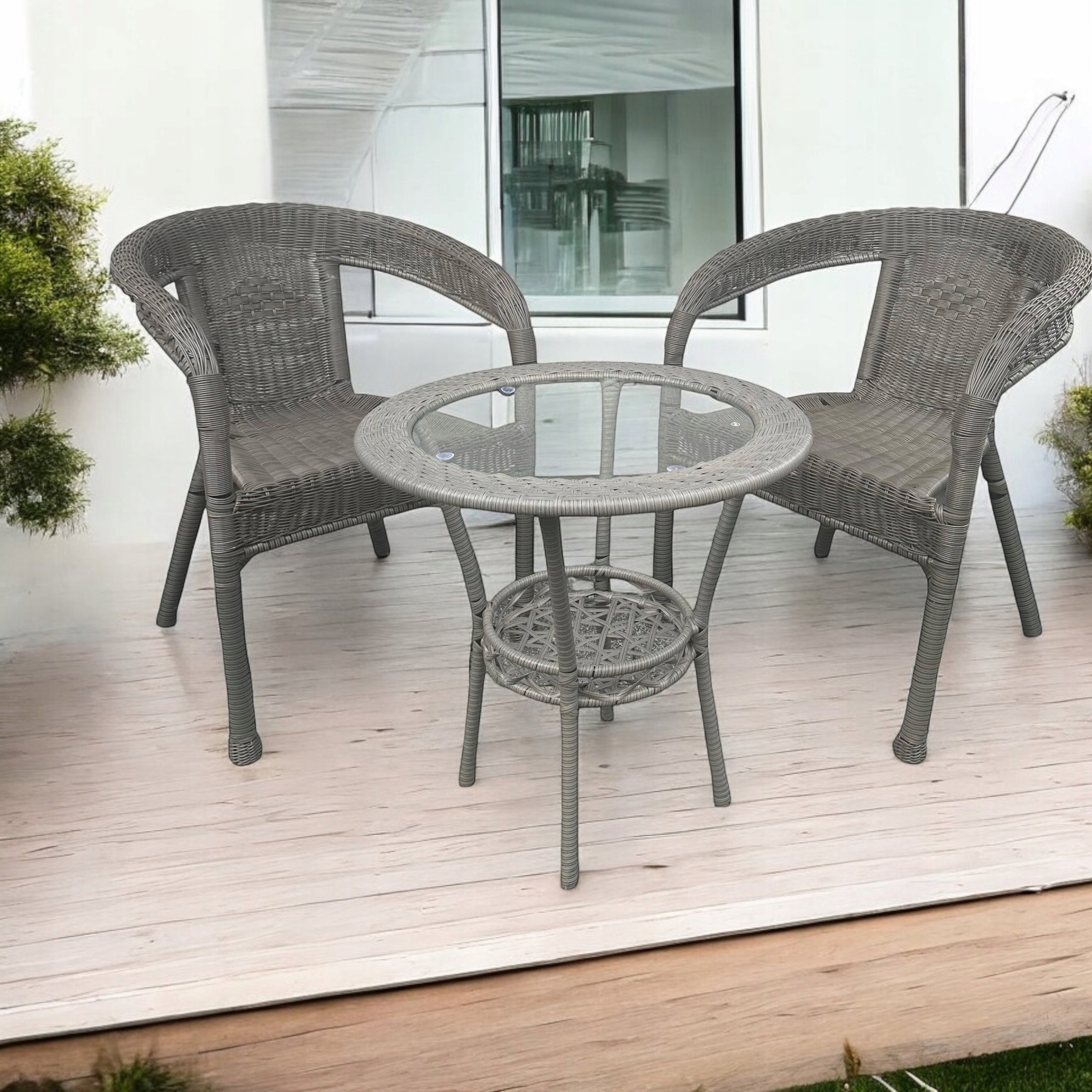 SET OF MAS-RS-GR GREY 2 CHAIRS + TABLE RATTAN IDEALGARDEN Line Classic Mini