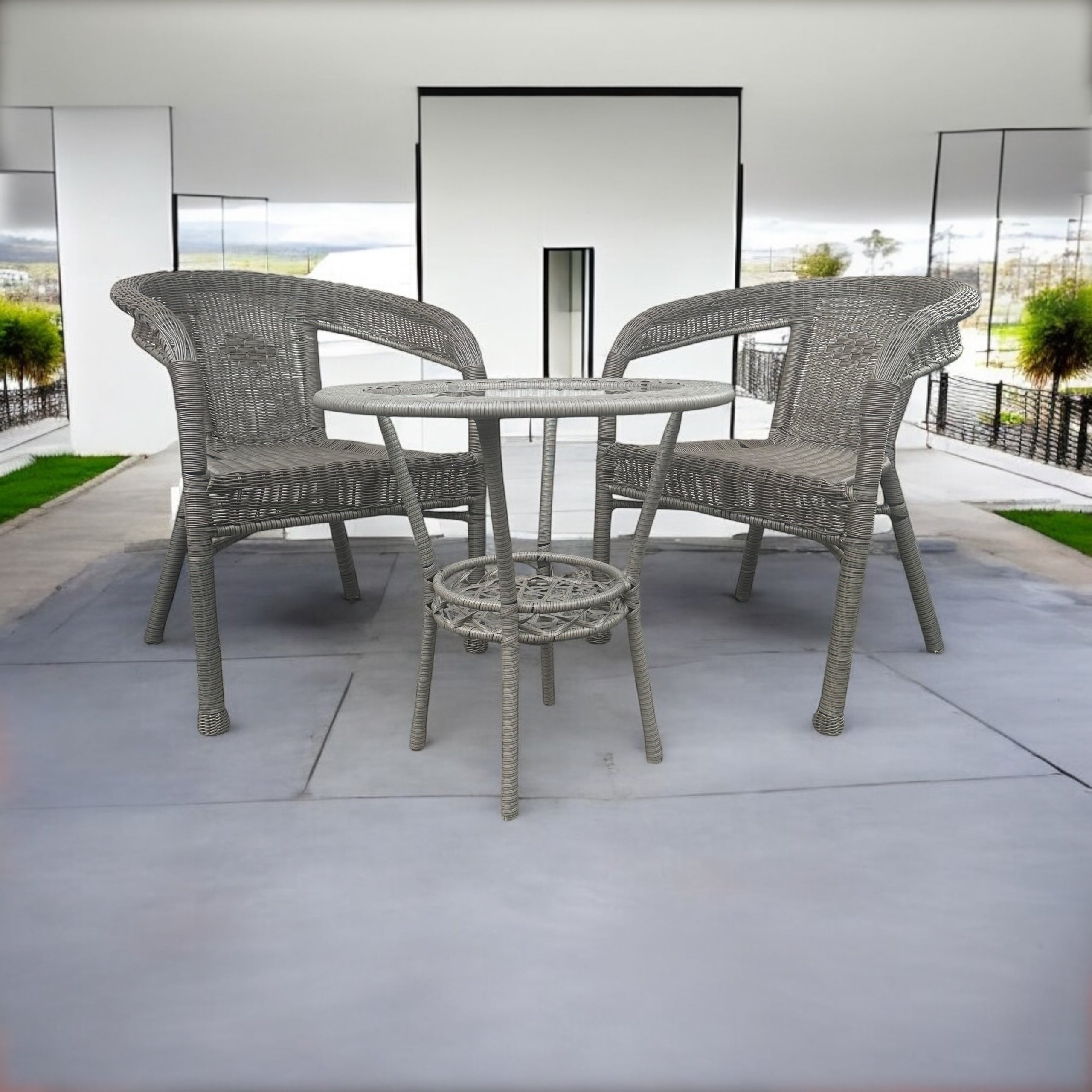 SET OF MAS-RS-GR GREY 2 CHAIRS + TABLE RATTAN IDEALGARDEN Set contents armchair end table