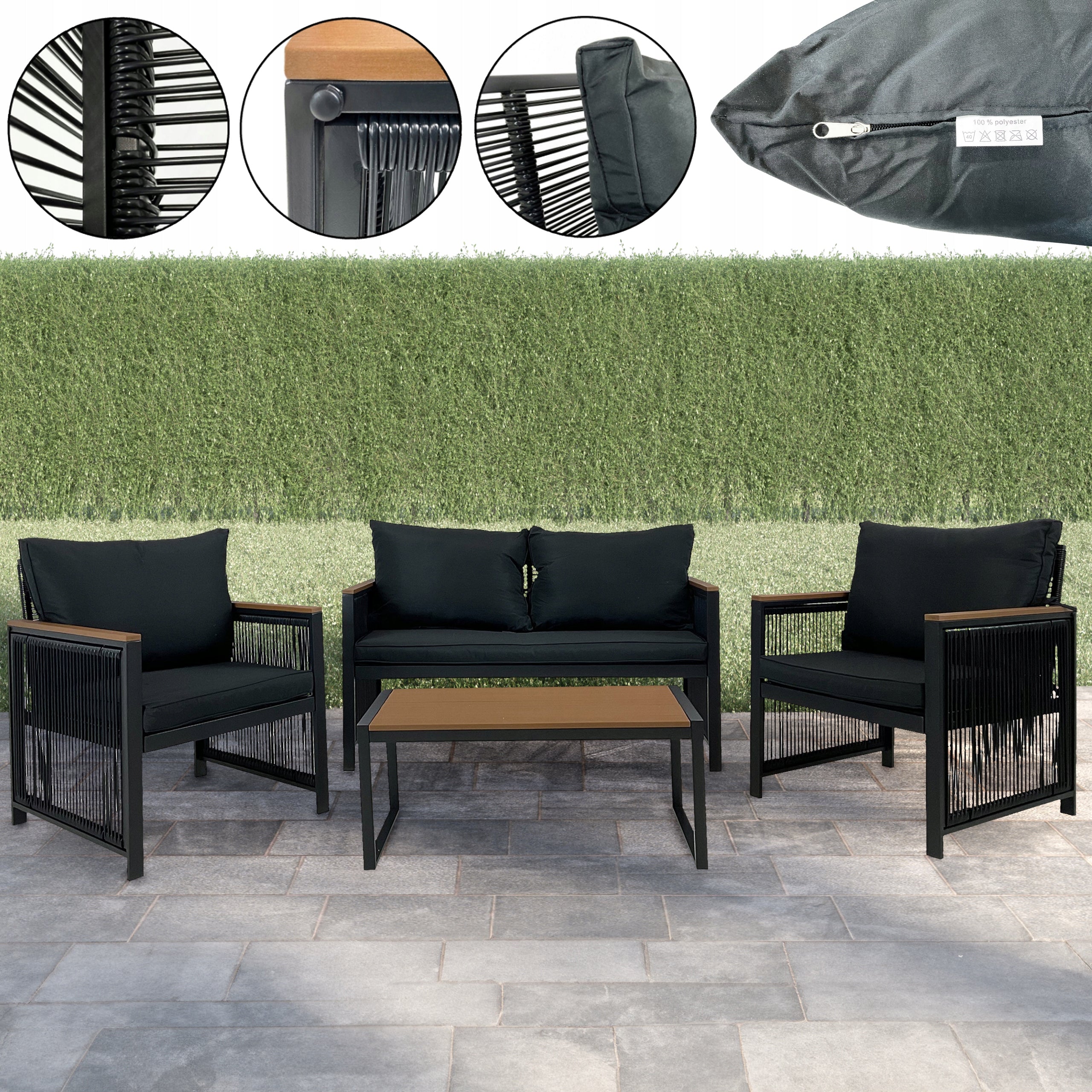 SET OF MODULAR GARDEN FURNITURE SOFA ARMCHAIR TABLE FOR TERRACE CUBA BLACK Packaging status original