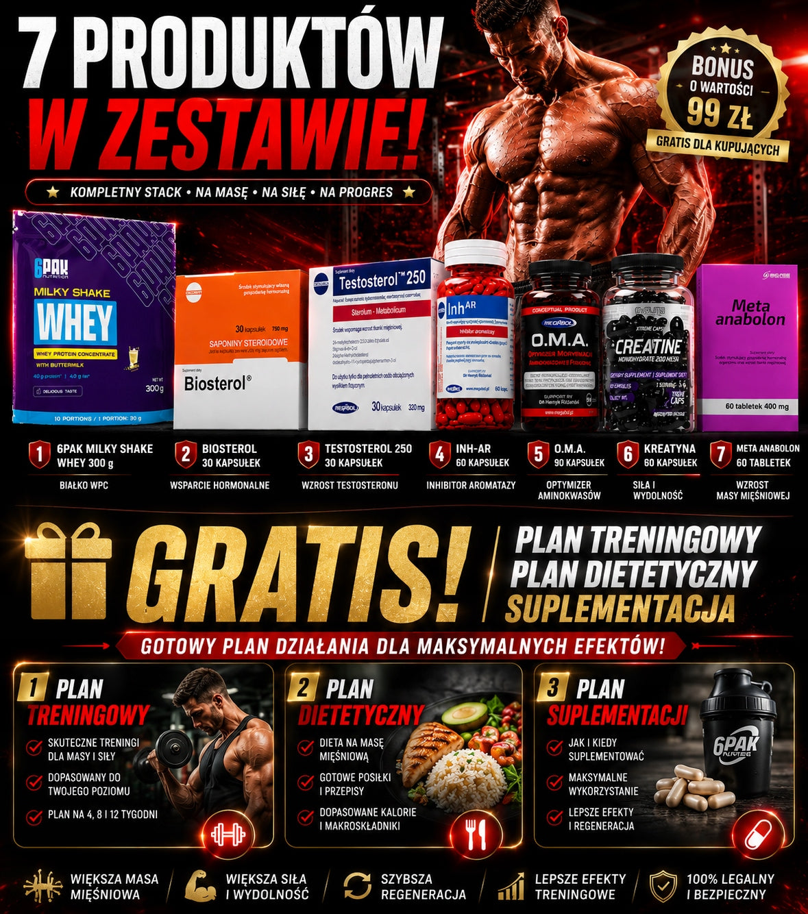 SET OF NUTRIENTS FOR MUSCLE MASS STRENGTH BIOSTEROL TESTOSTEROL META ANABOLONE Packaging status original
