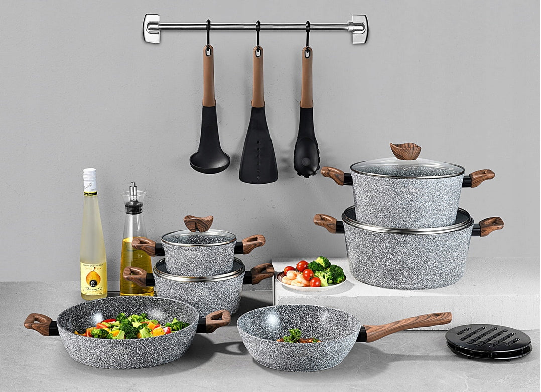 SET OF POTS 15-PIECE WITH MARBLE CERAMIC COATING ZL-8519 Brand Zilner