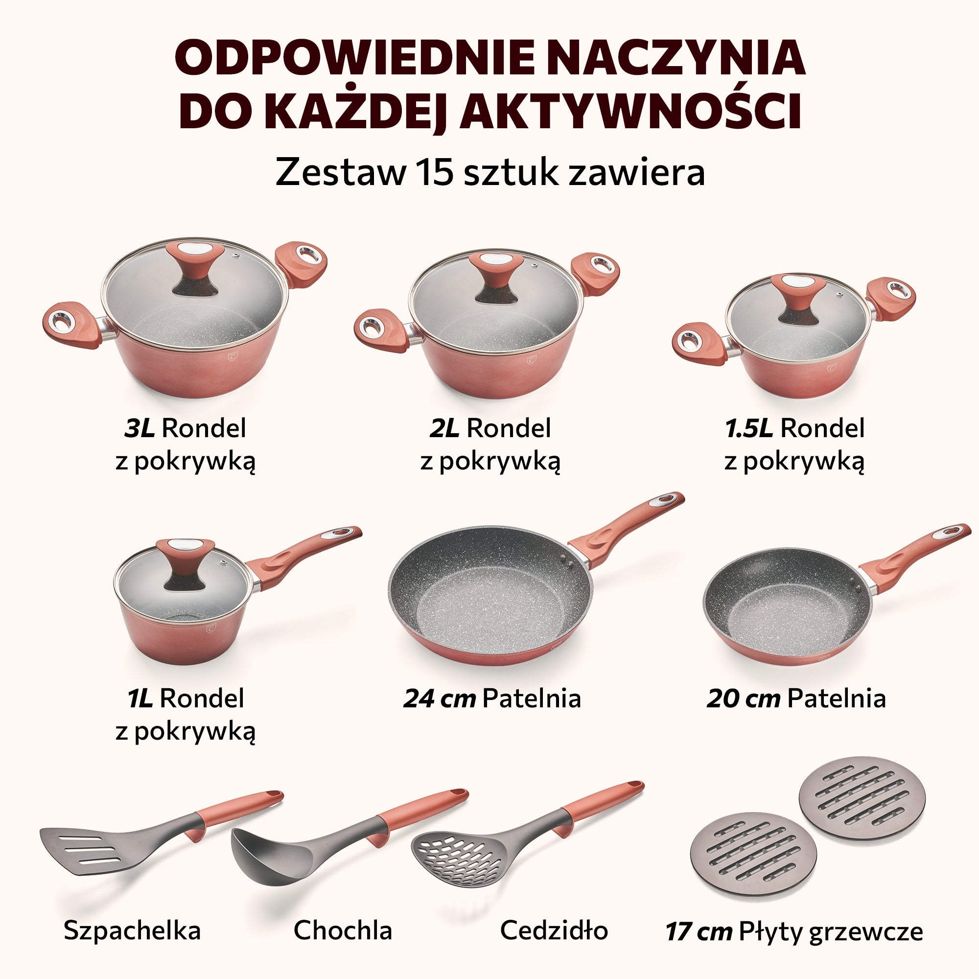 SET OF POTS AND PANS 15EL – INDUCTION FOR INDUCTION AND GAS WITH LID Brand no brand