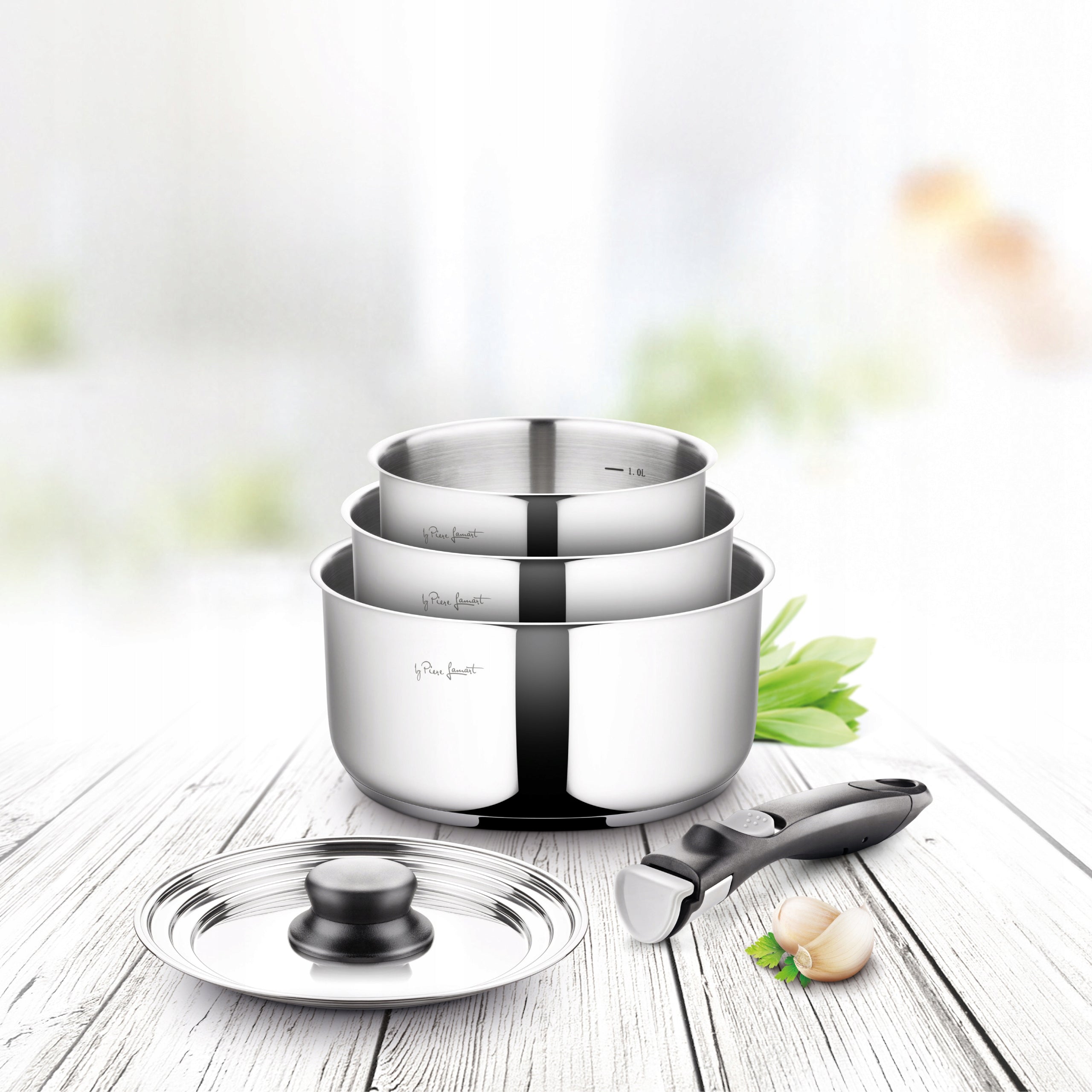 SET OF POTS +Cover +Detachable Handle Lamart INDUCTION 5 Elements KIMS Number of items in the set 3