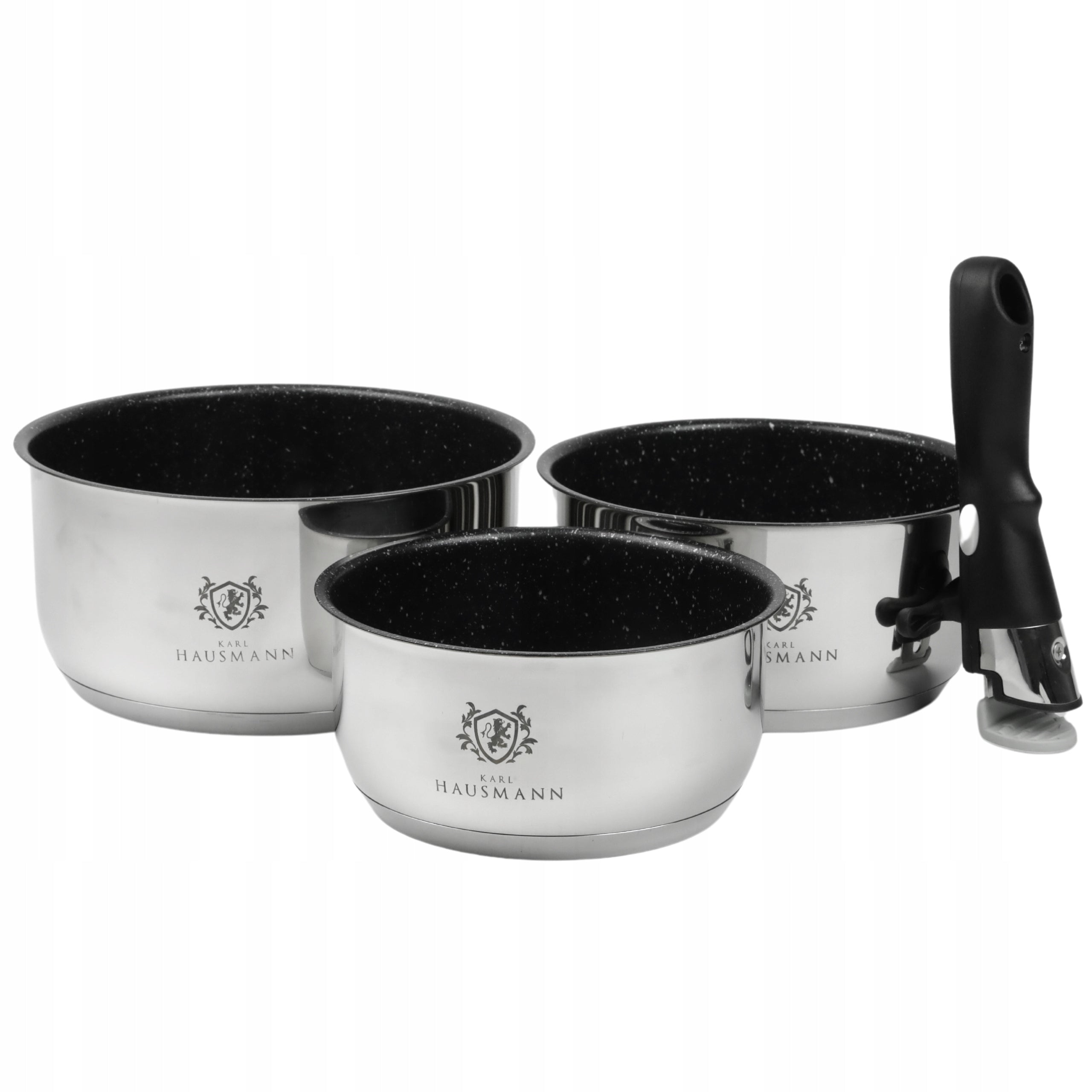 SET OF POTS FOR INDUCTION FUSION SET OF 3 POTS SAUCEPAN +HANDLE STEEL 18/0 Manufacturer code ZESTAW GARNKÓW INDUKCJA GAZ KPL GARNKÓW 4el