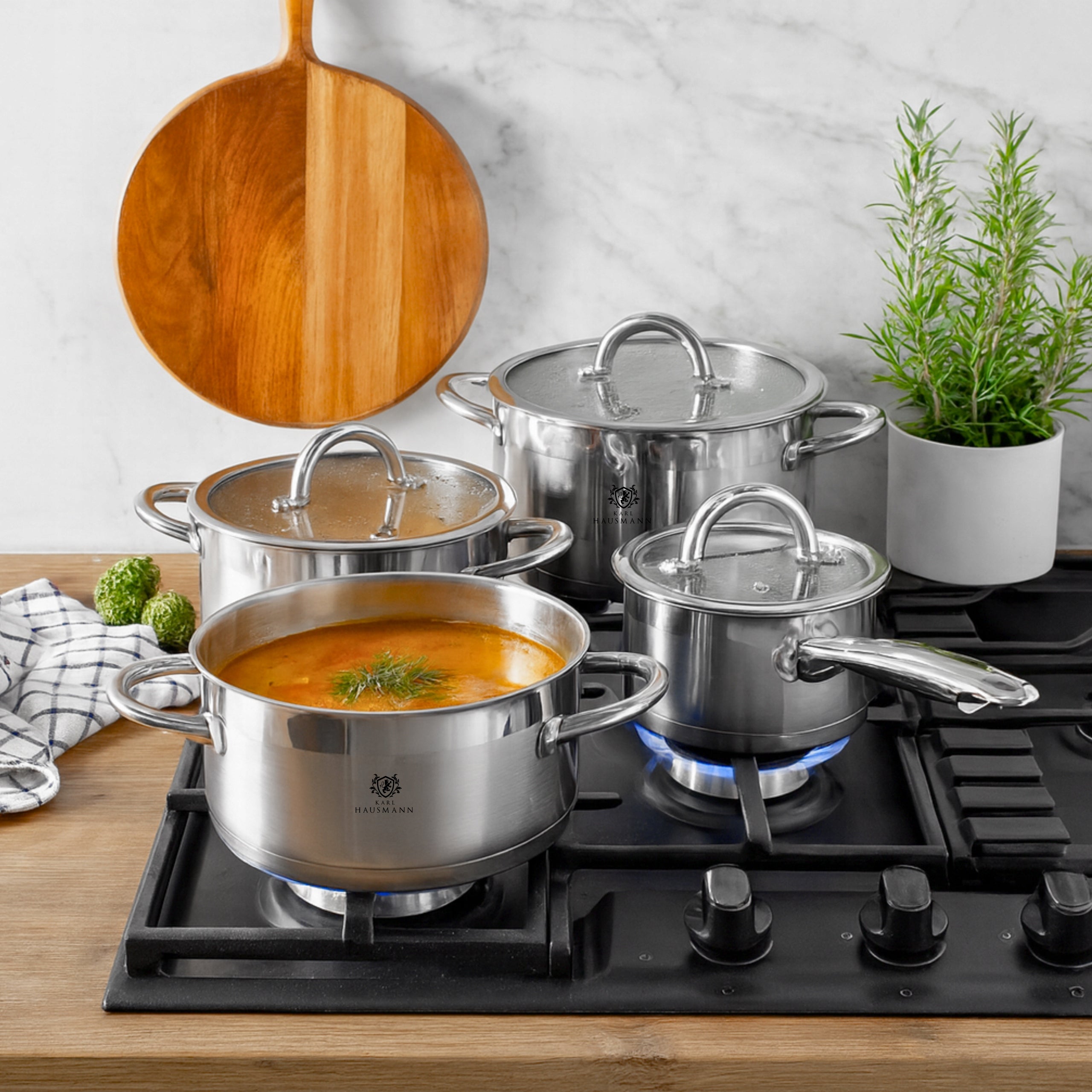 SET OF POTS FOR INDUCTION GAS 8EL POTS STEEL SAUCEPAN STEEL 18/0 Brand Karl Hausmann