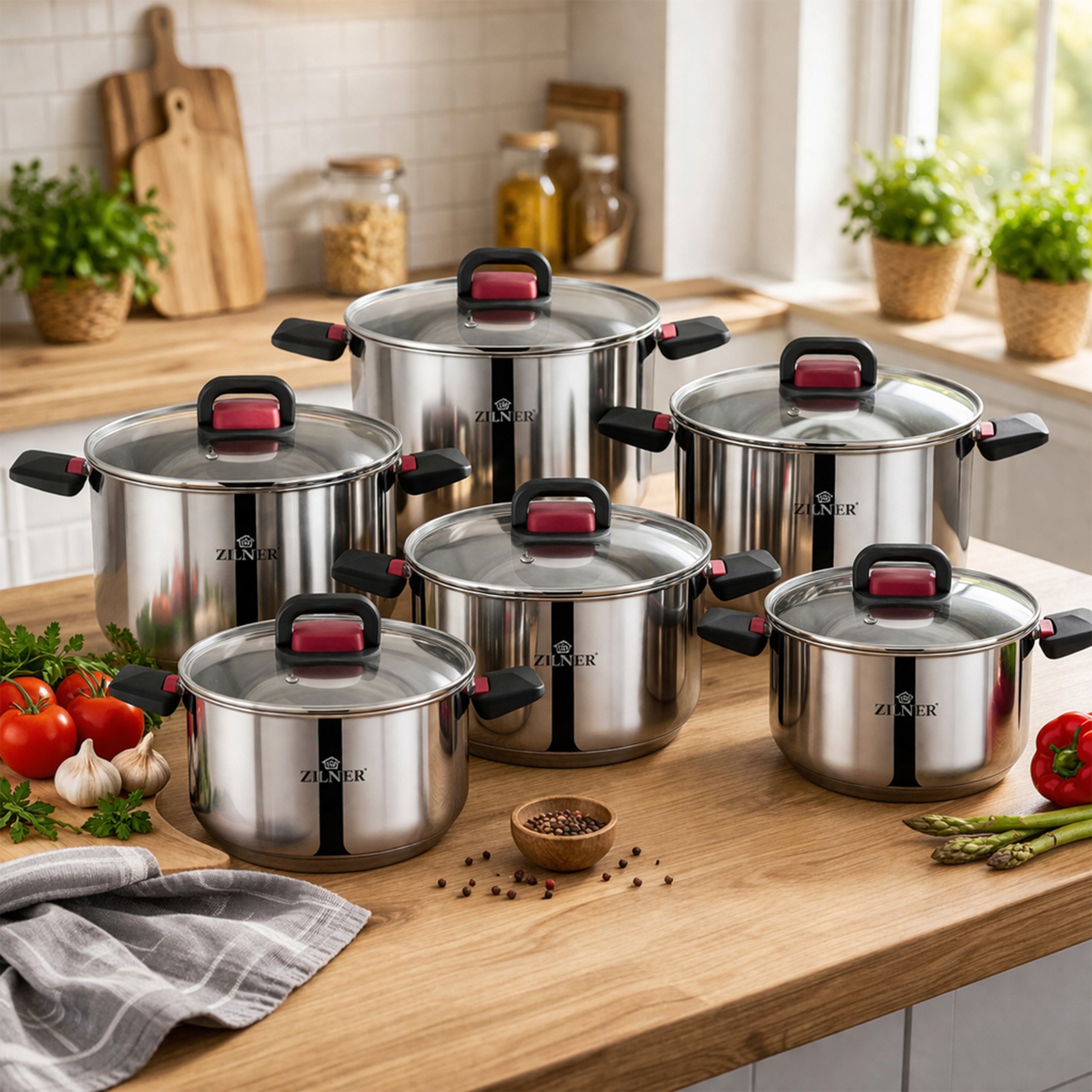 SET OF POTS FOR INDUCTION GAS STAINLESS STEEL COMPACT POTS 12 ELE Packaging status original