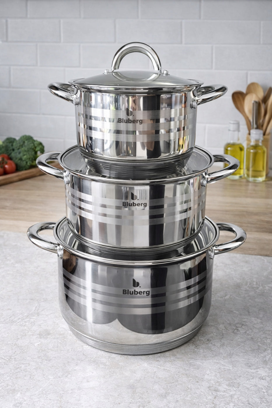 SET OF POTS FOR INDUCTION / GAS STAINLESS STEEL POTS SET OF 12 EL. Packaging status original