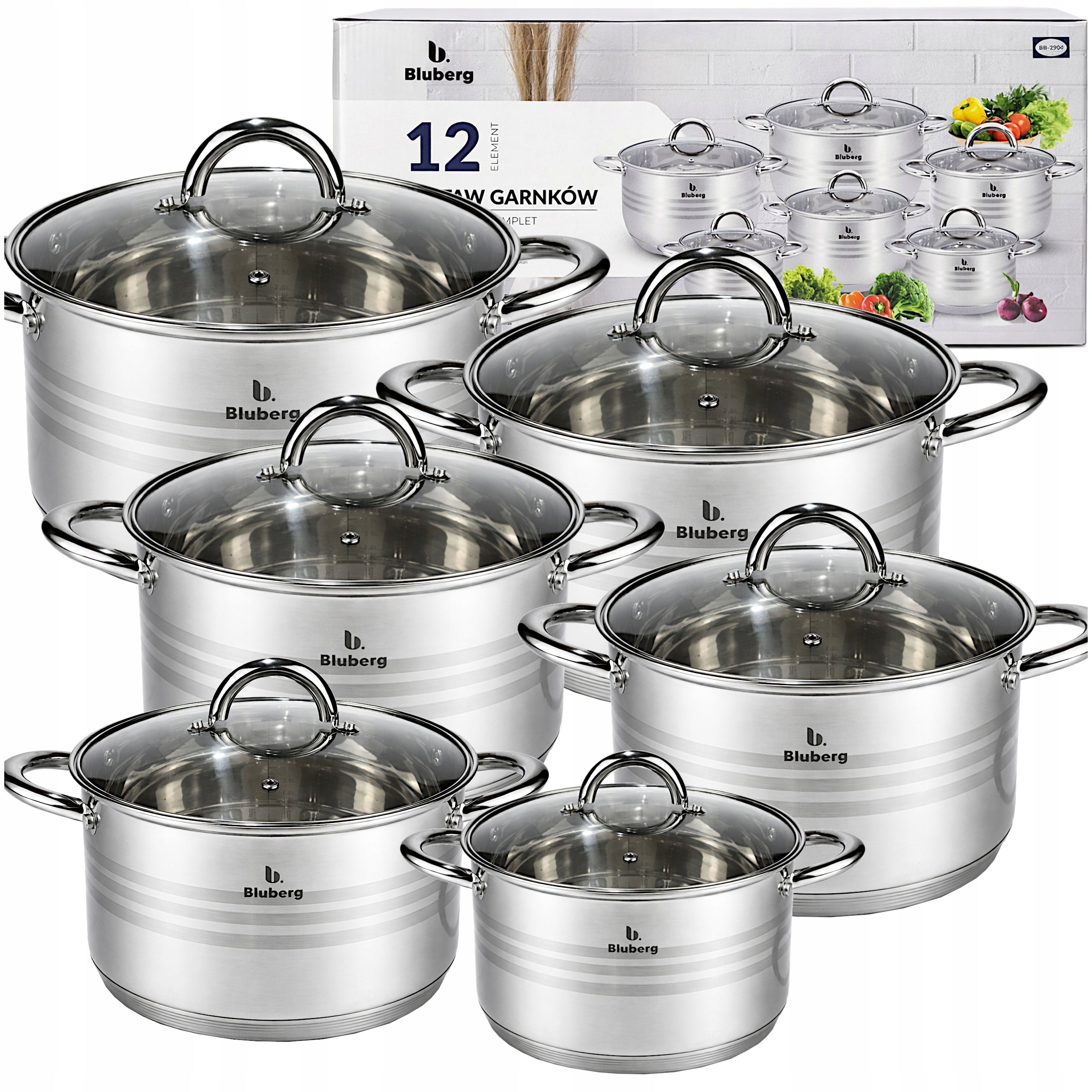 SET OF POTS FOR INDUCTION / GAS STAINLESS STEEL POTS SET OF 12 EL.