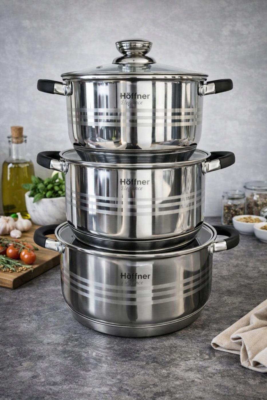 SET OF POTS FOR INDUCTION / GAS STAINLESS STEEL POTS SET OF 8 EL. Manufacturer code ZESTAW GARNKÓW HF-4455G