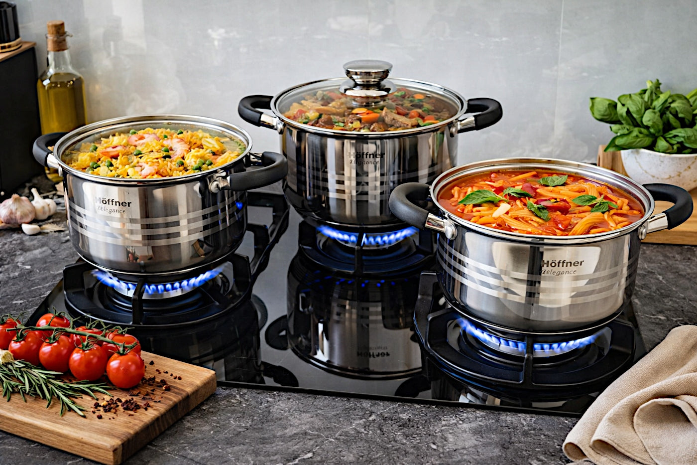 SET OF POTS FOR INDUCTION / GAS STAINLESS STEEL POTS SET OF 8 EL. Packaging status original