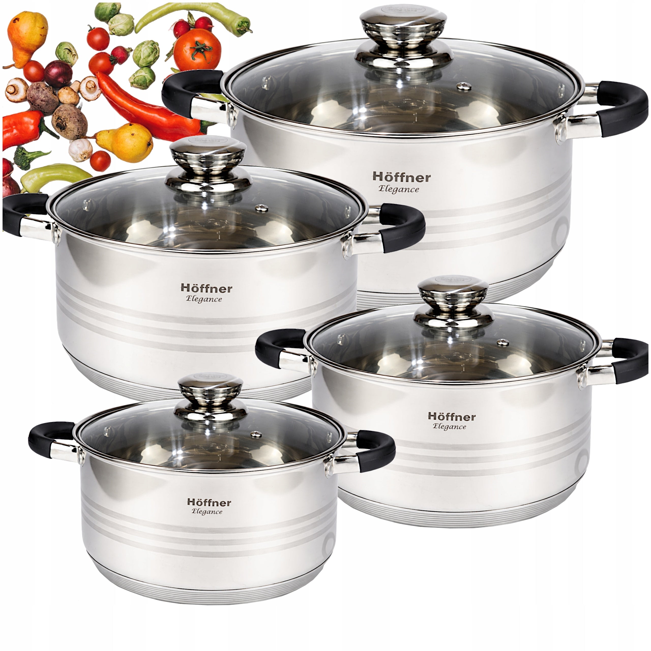 SET OF POTS FOR INDUCTION / GAS STAINLESS STEEL POTS SET OF 8 EL.