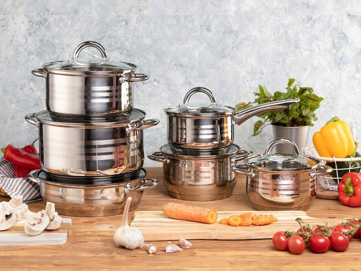 SET OF POTS FOR INDUCTION GAS STAINLESS STEEL SET 12 EL. ZILNER Brand Zilner